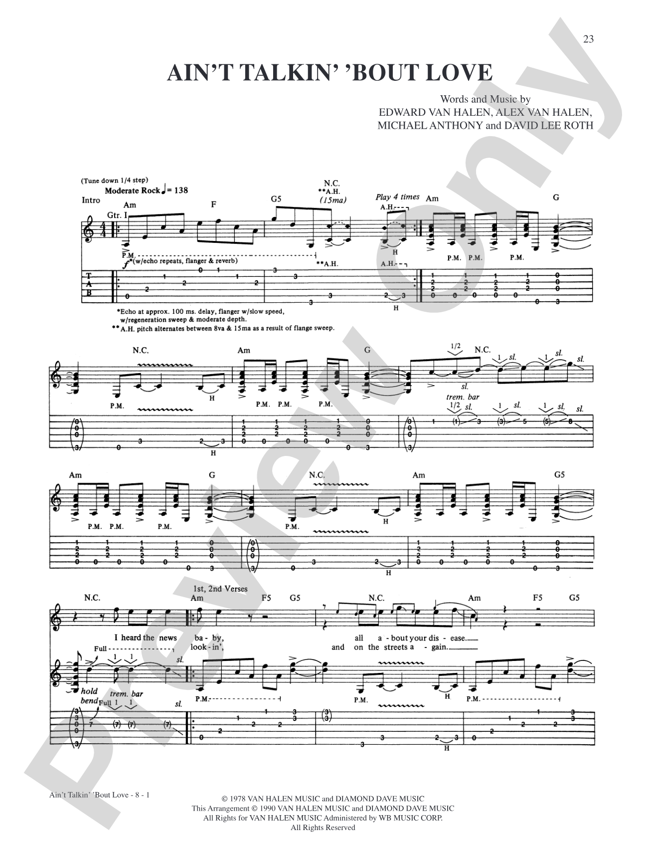 Ain't Talkin' 'bout Love: Authentic Guitar TAB
