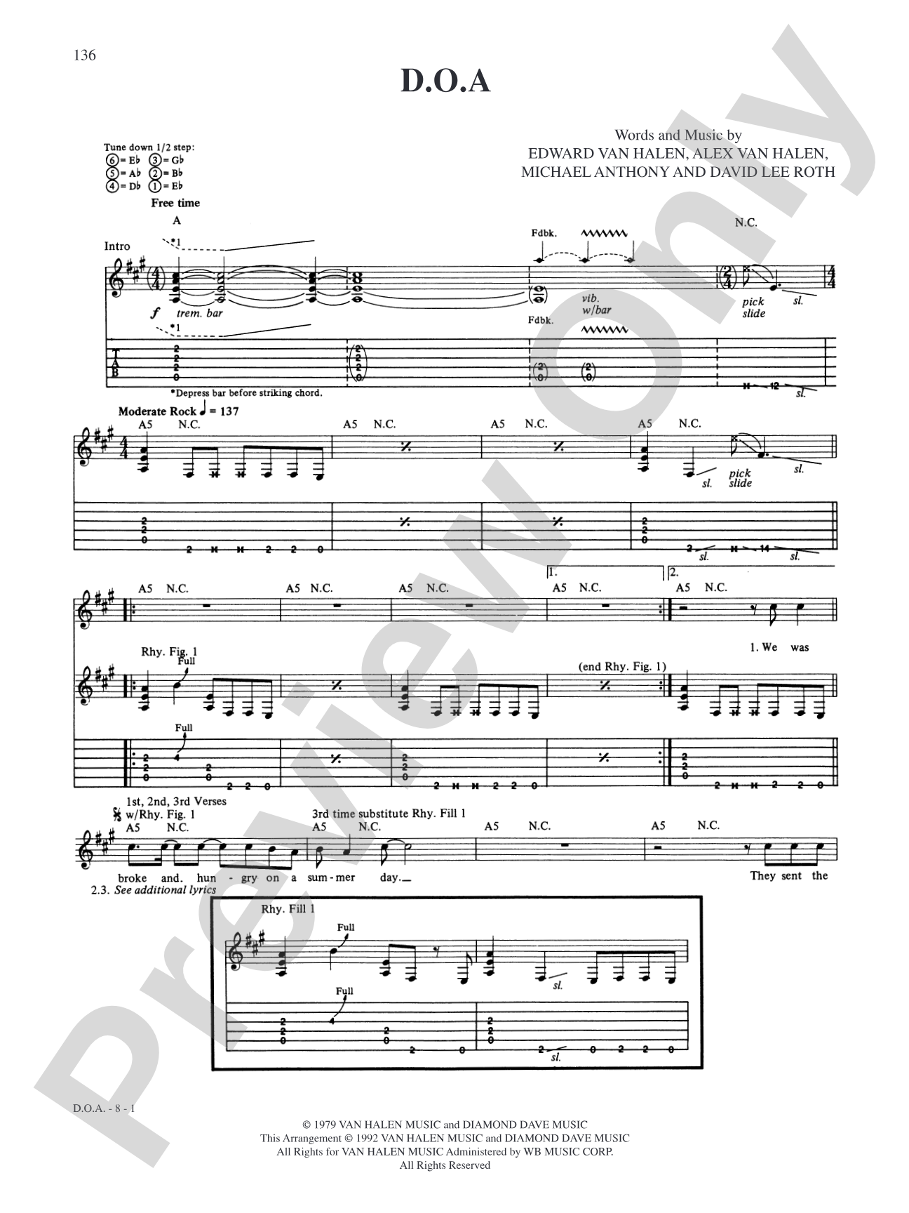 D.O.A.: Authentic Guitar TAB