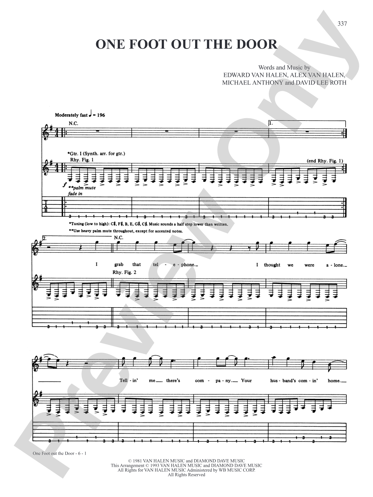 One Foot Out The Door: Authentic Guitar TAB
