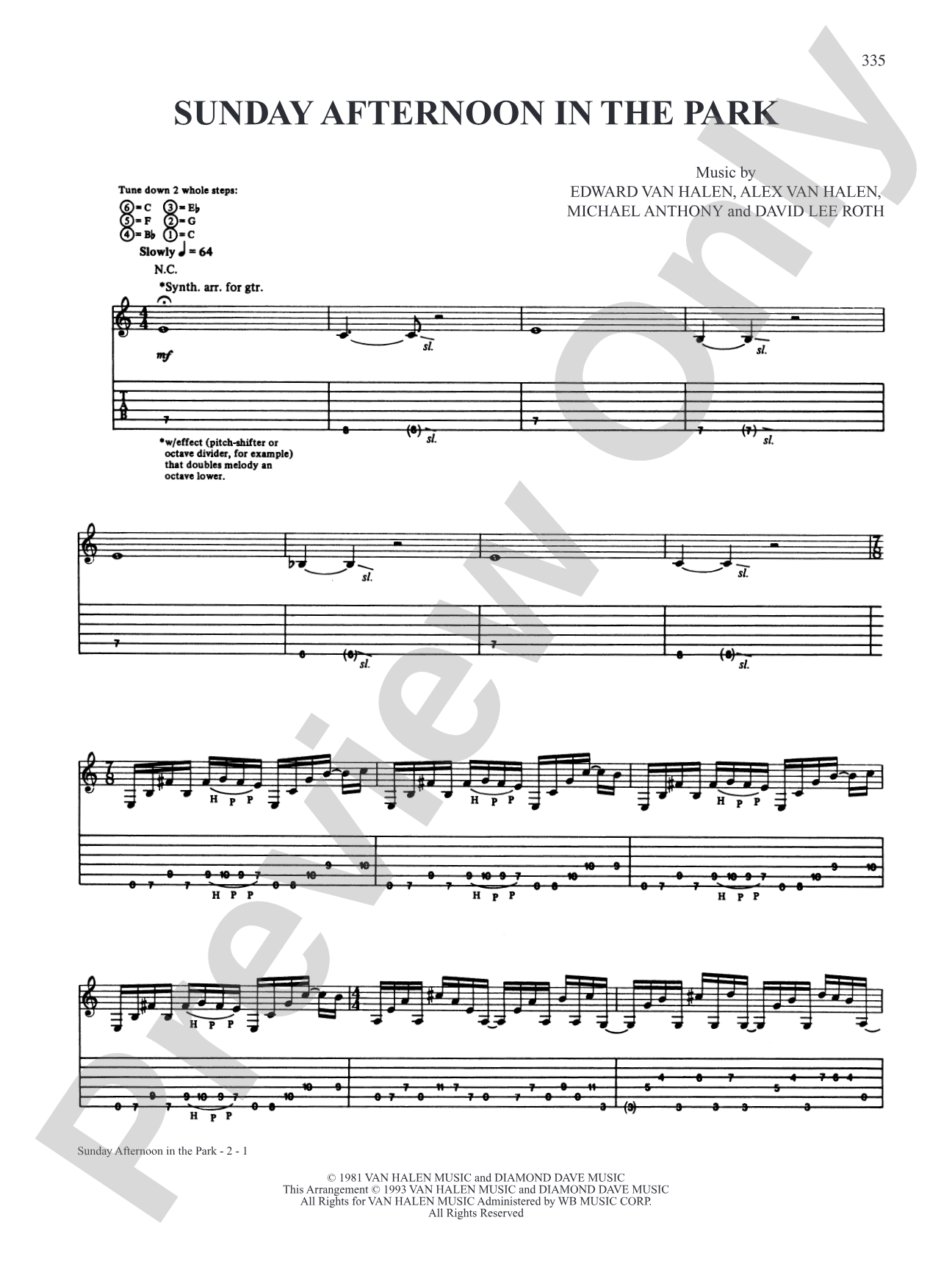 Sunday Afternoon In The Park: Authentic Guitar TAB
