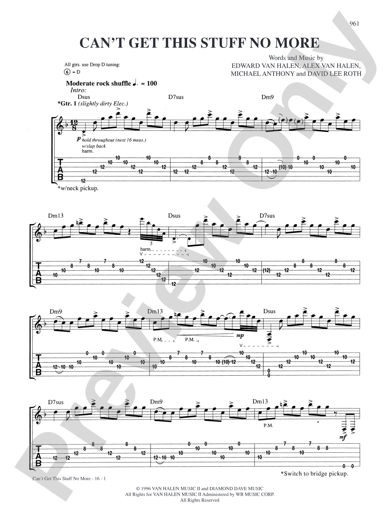 Can't Get This Stuff No More: Authentic Guitar TAB