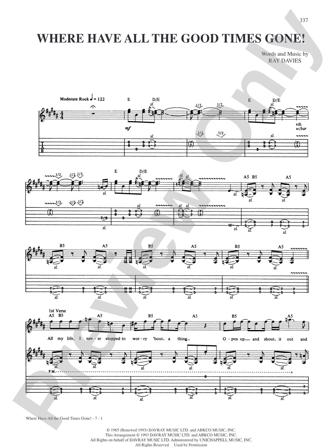 Where Have All The Good Times Gone: Authentic Guitar TAB