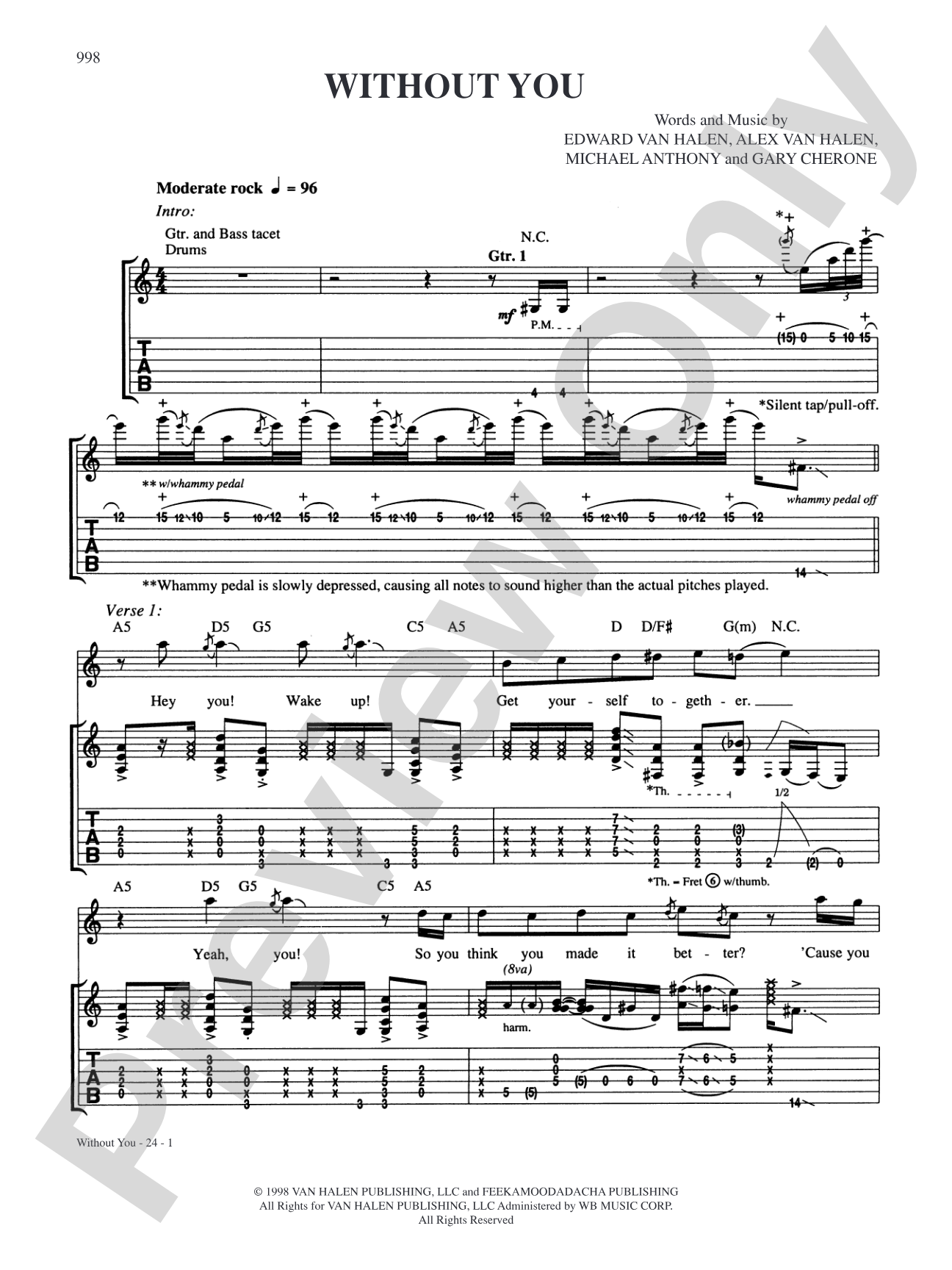 Without You: Authentic Guitar TAB