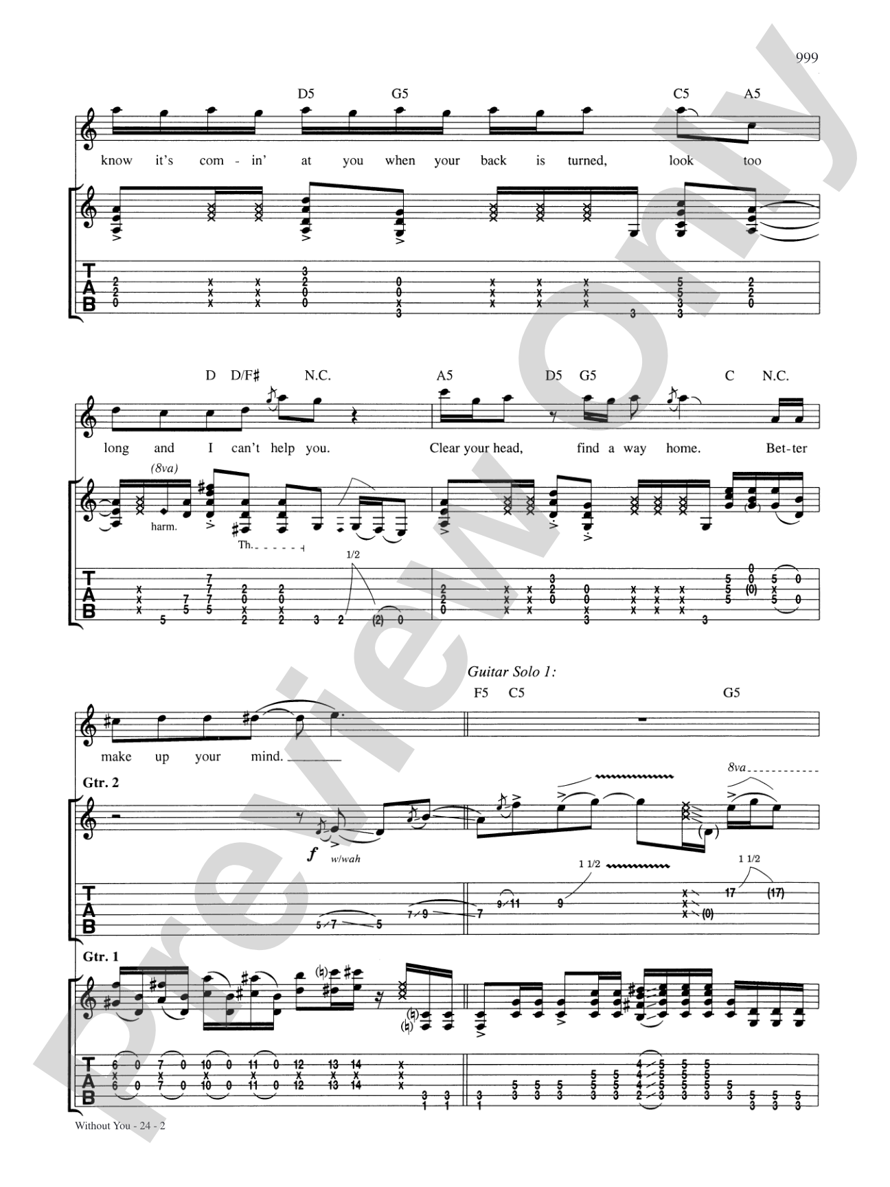 Without You: Authentic Guitar TAB