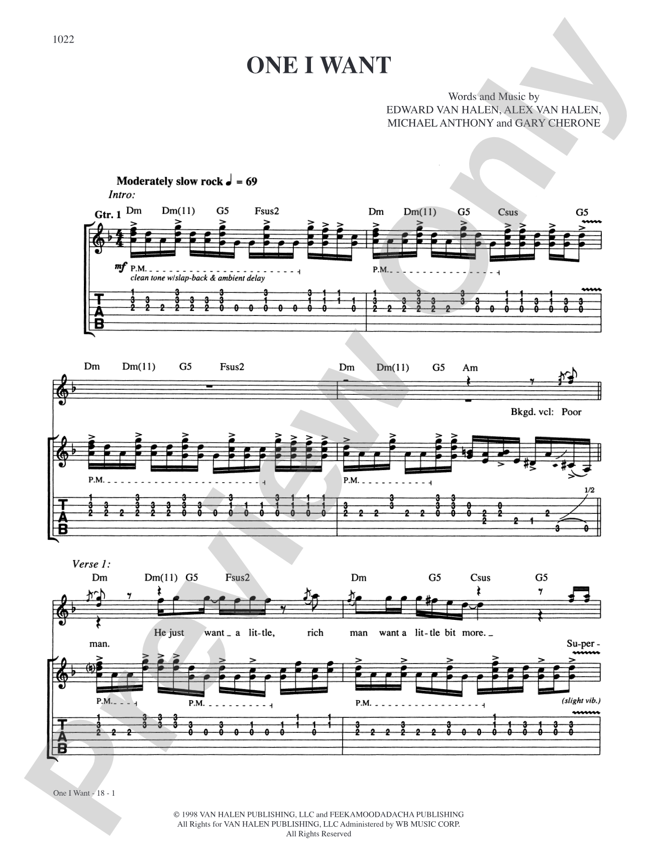 One I Want: Authentic Guitar TAB