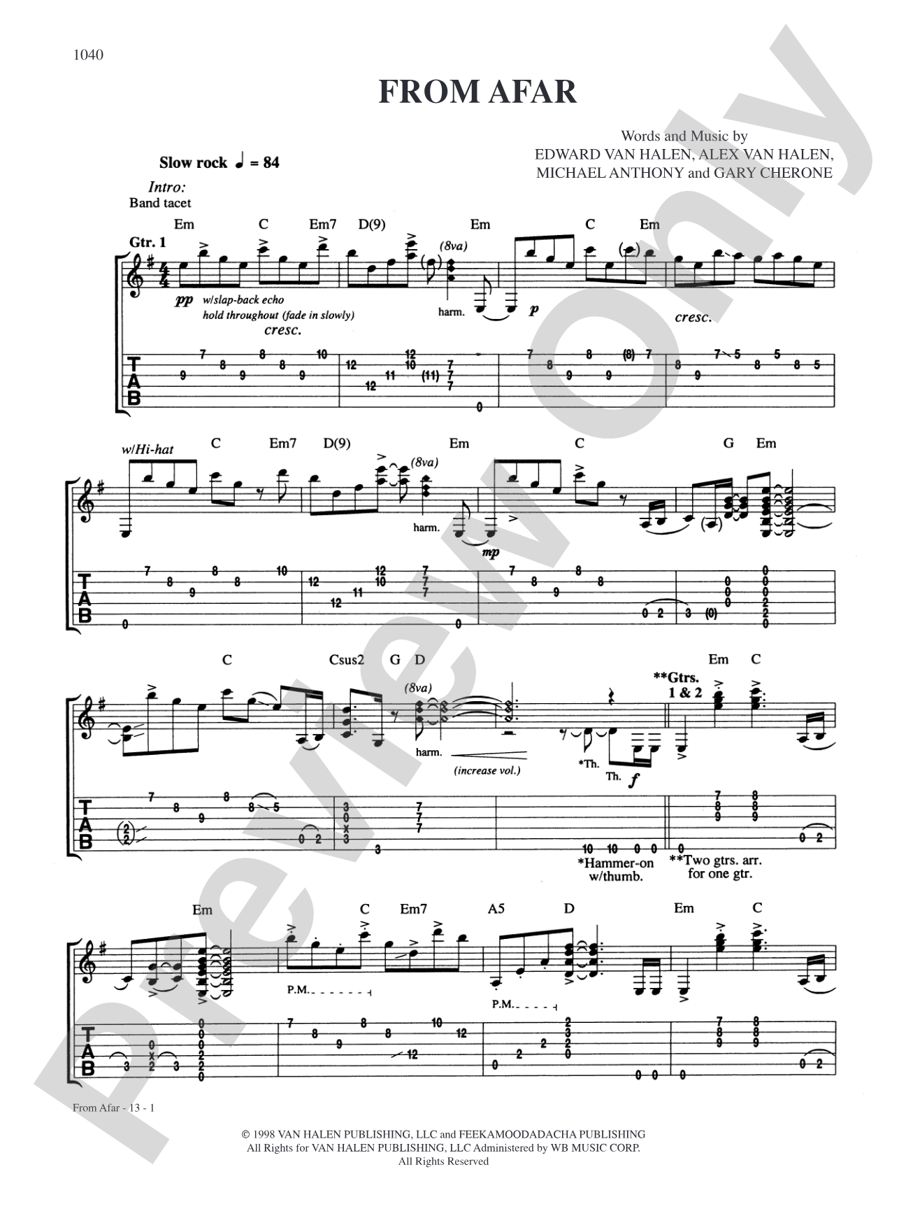 From Afar: Authentic Guitar TAB