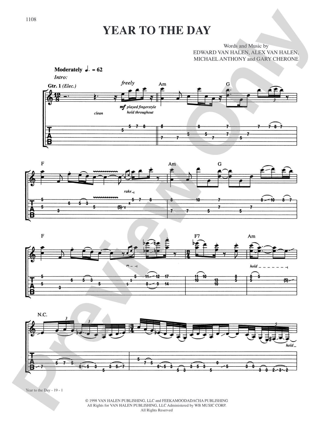 Year To The Day: Authentic Guitar TAB