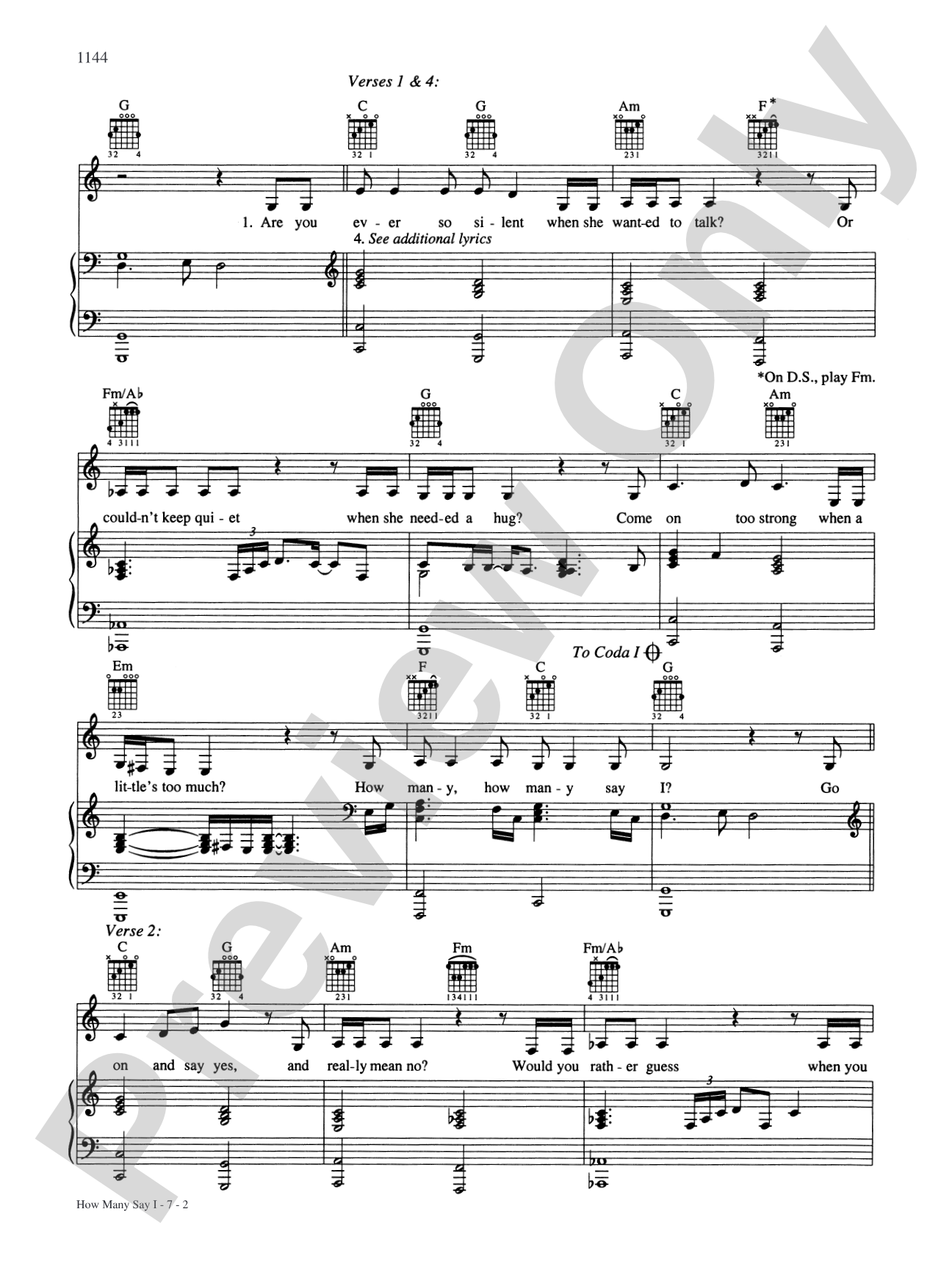 How Many Say I: Piano/Vocal/Chords