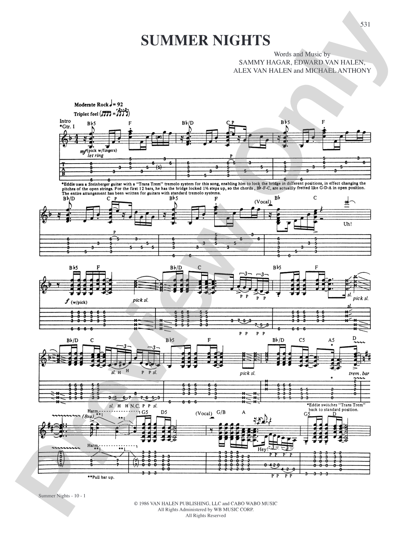 Summer Nights: Authentic Guitar TAB