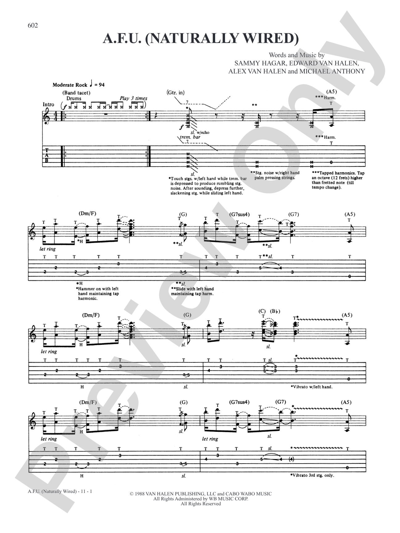 A.F.U. (Naturally Wired): Authentic Guitar TAB