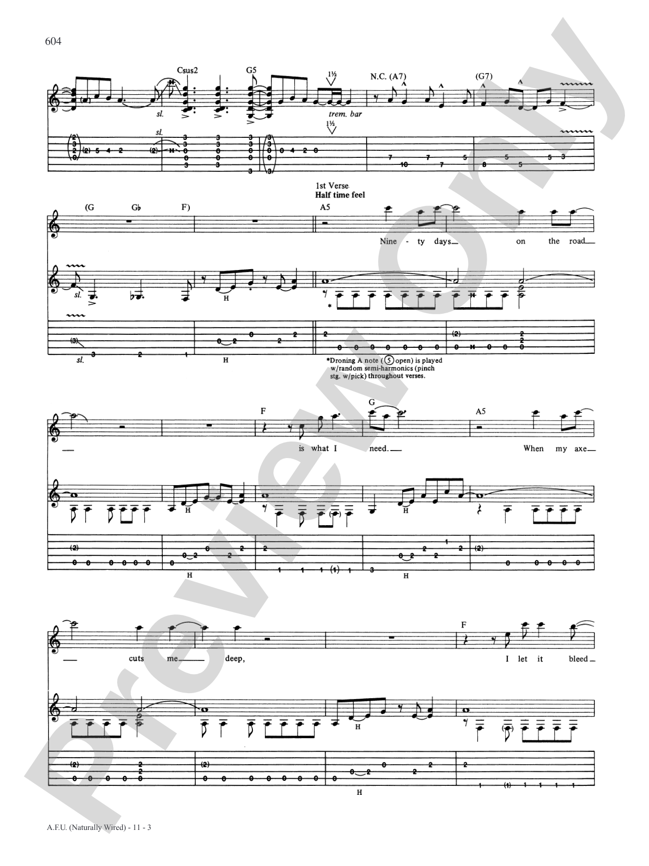A.F.U. (Naturally Wired): Authentic Guitar TAB