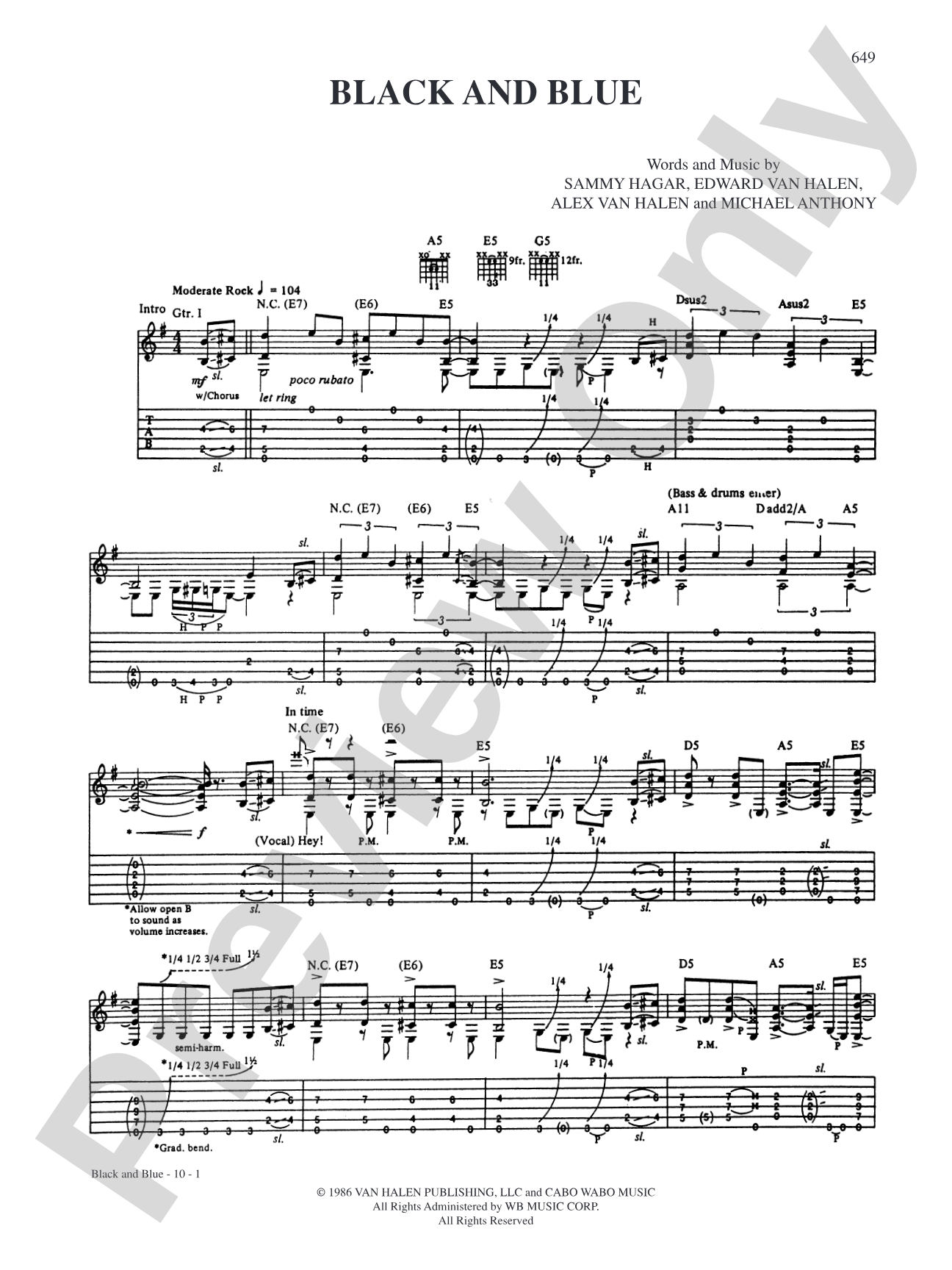 Black And Blue: Authentic Guitar TAB