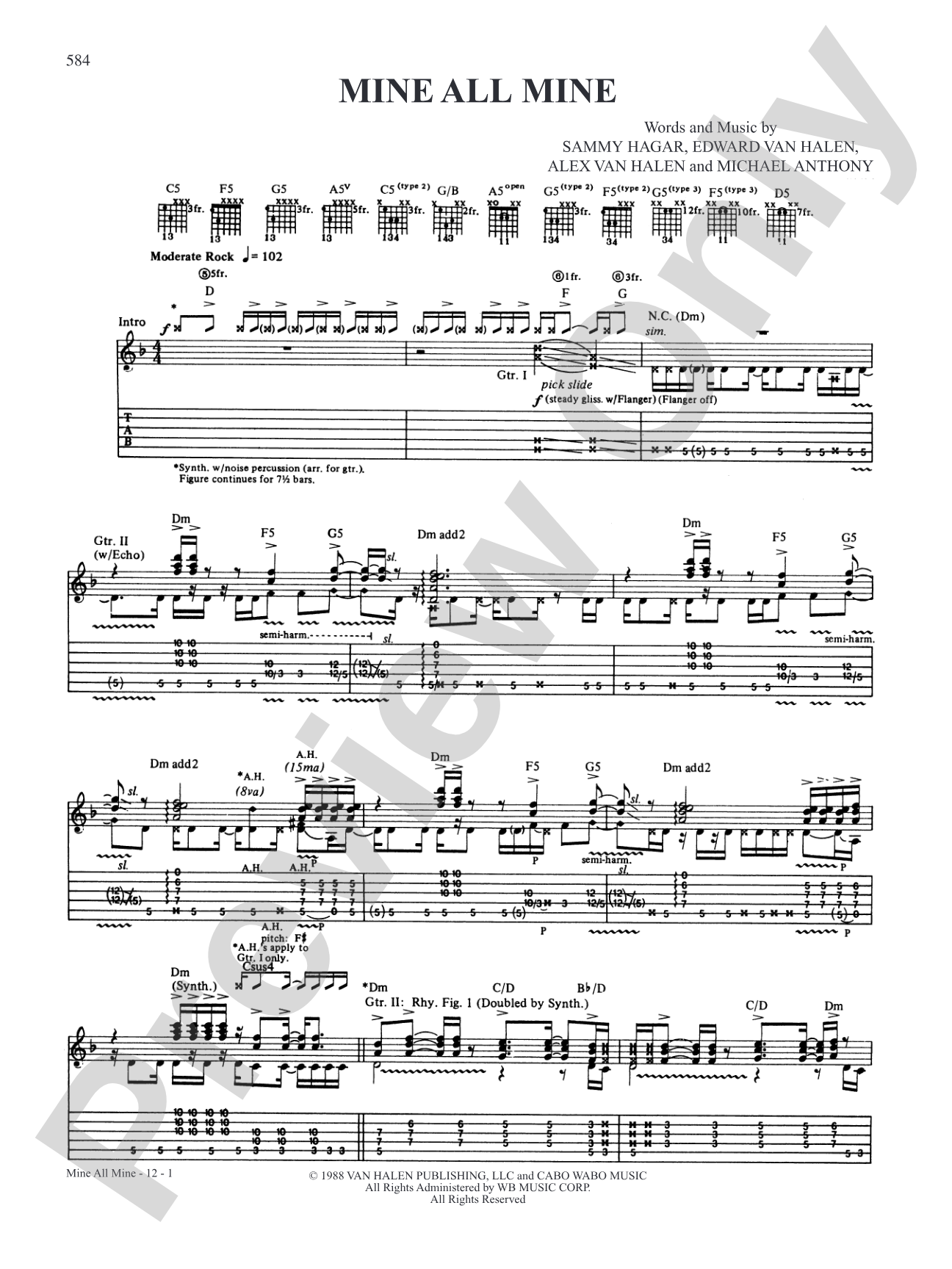 Mine All Mine: Authentic Guitar TAB