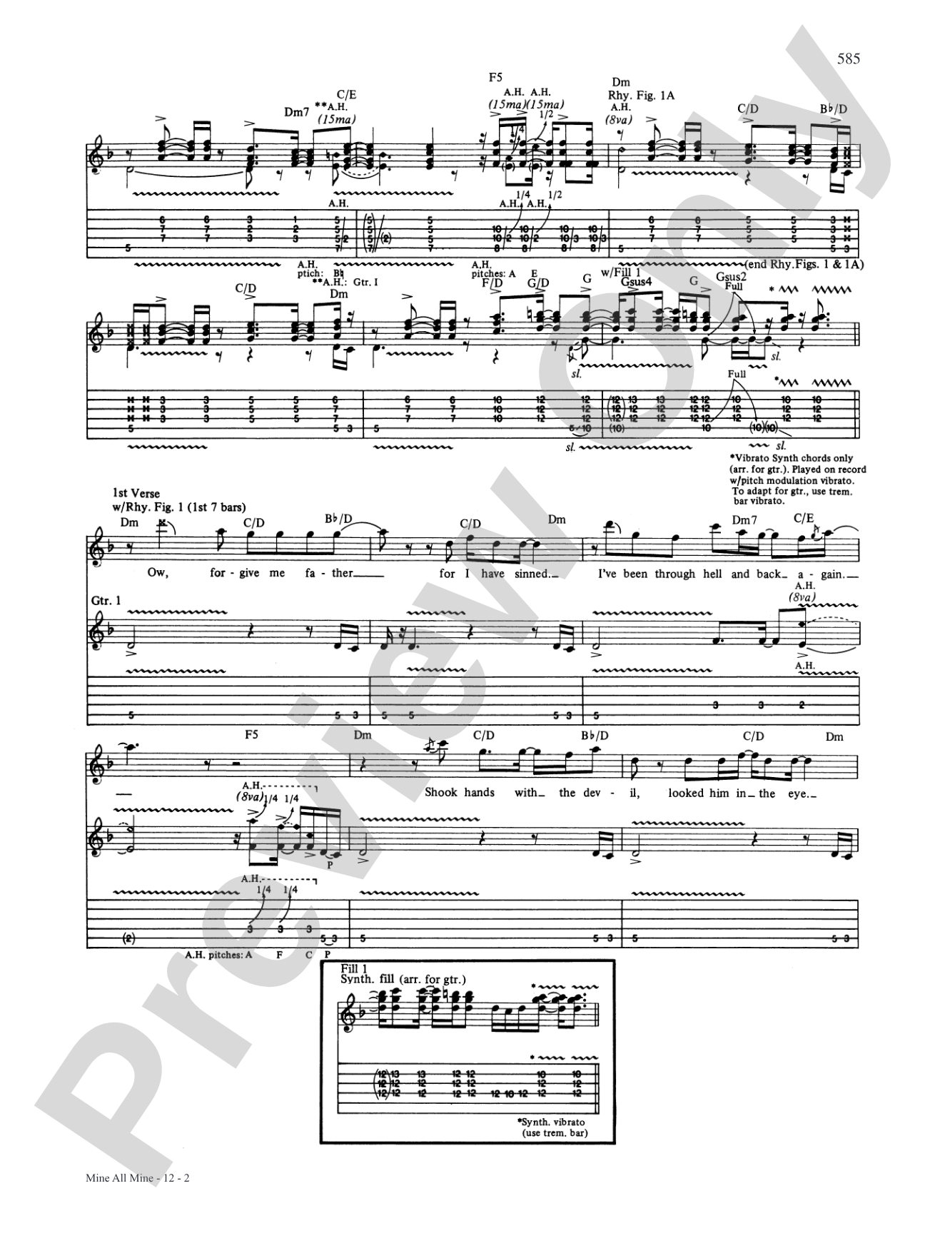 Mine All Mine: Authentic Guitar TAB