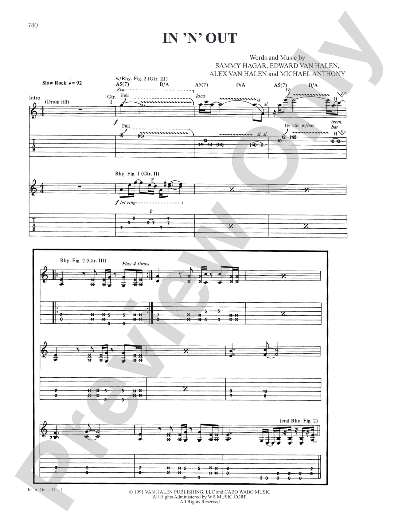 In 'n' Out: Authentic Guitar TAB