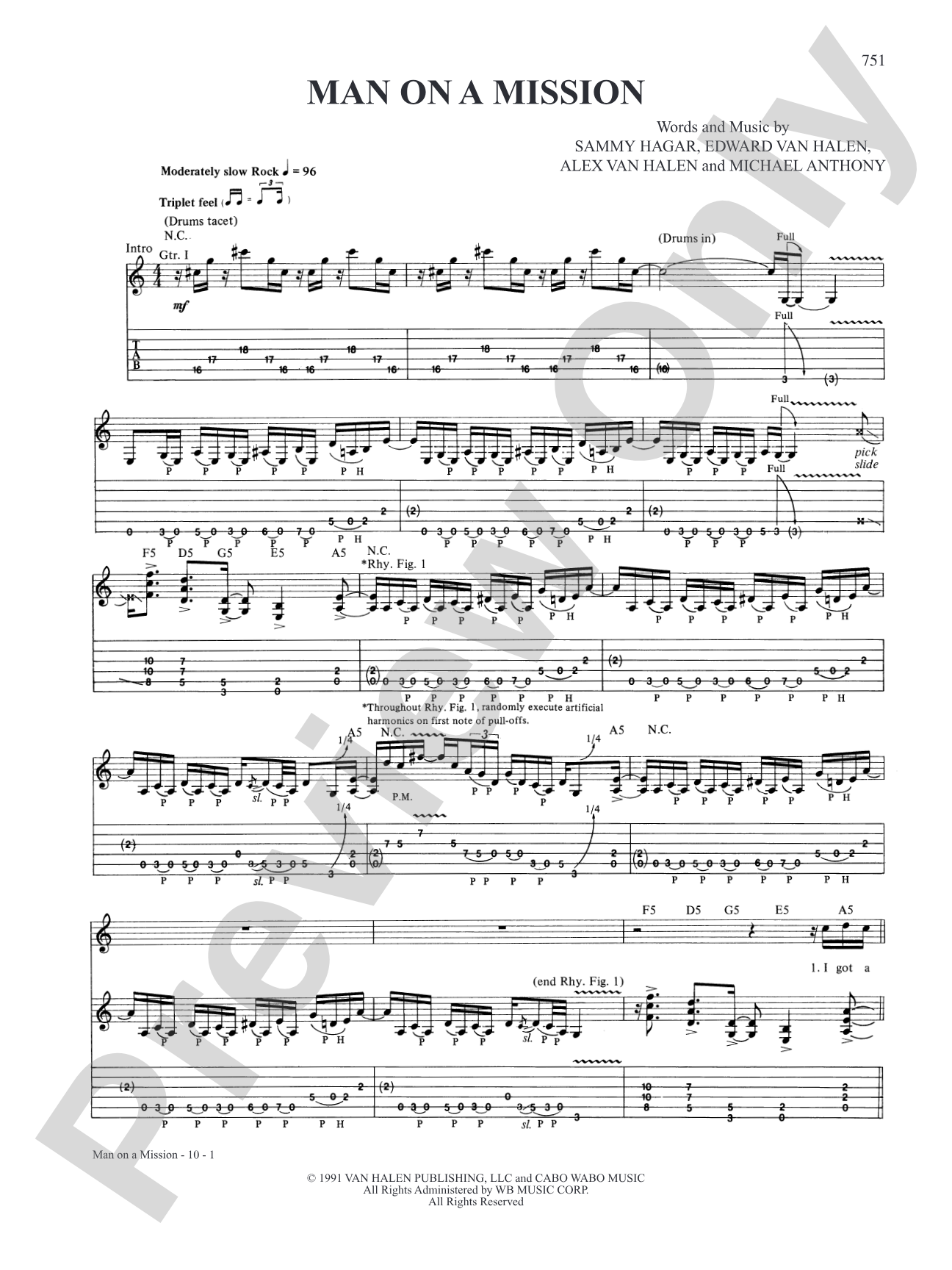 Man On A Mission: Authentic Guitar TAB