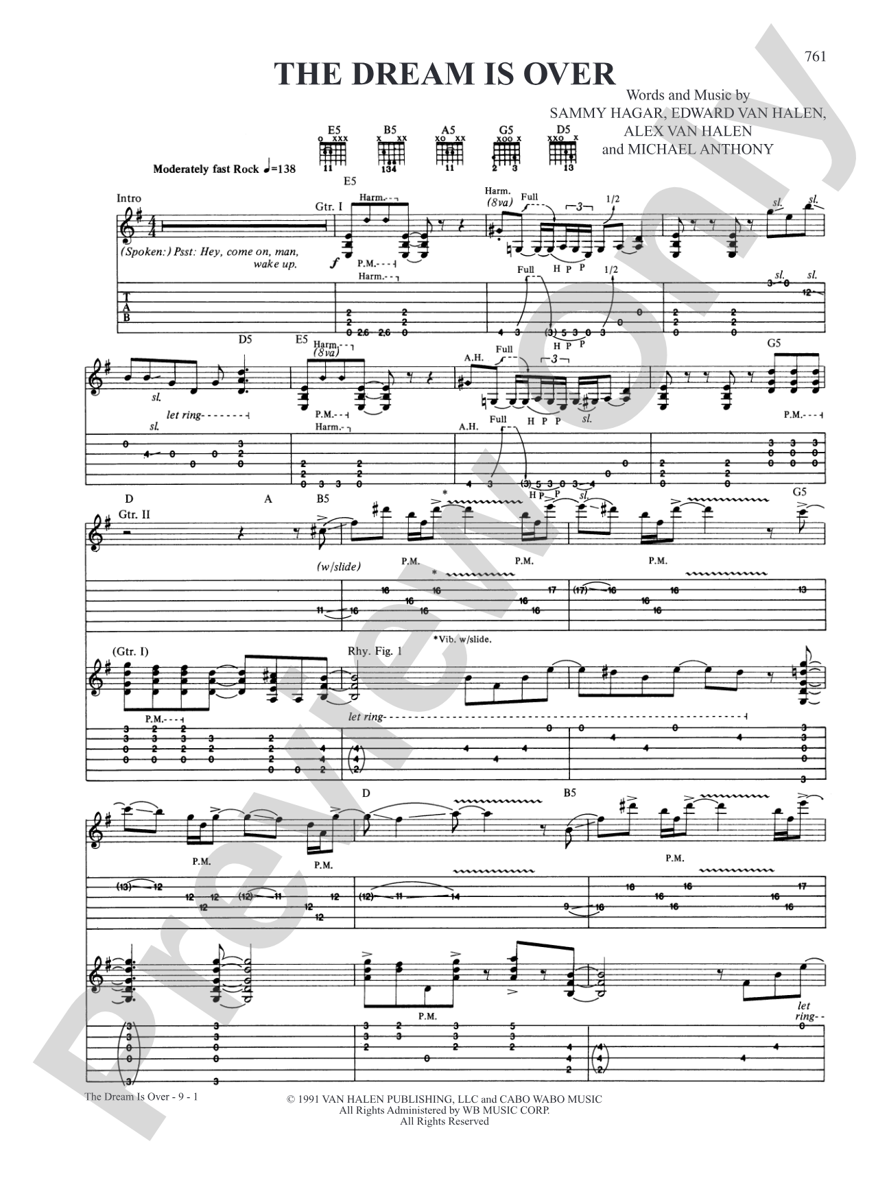 The Dream Is Over: Authentic Guitar TAB