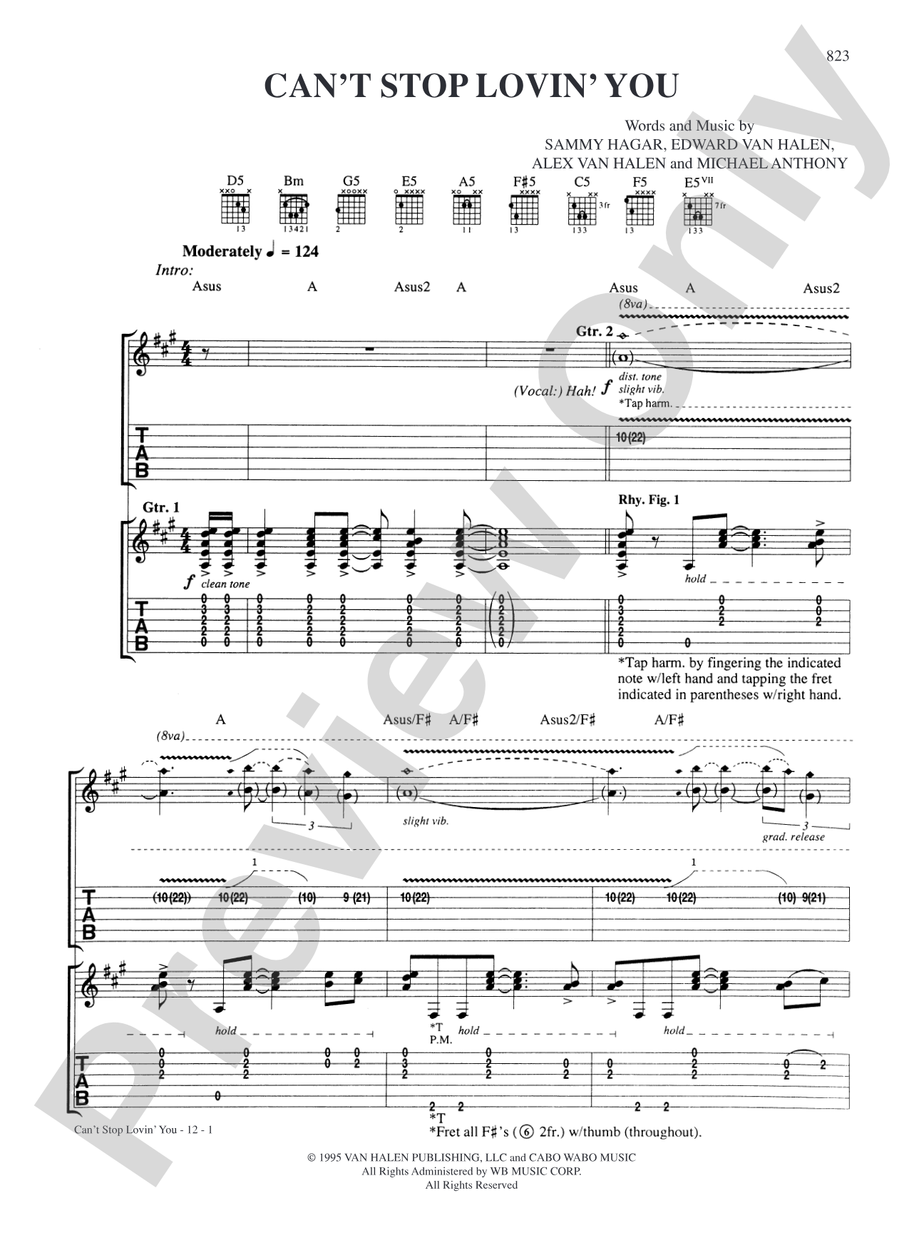 Can't Stop Lovin' You: Authentic Guitar TAB