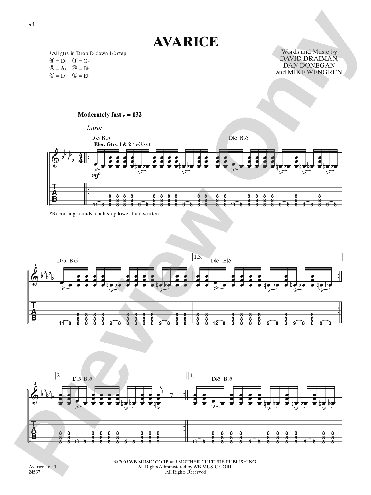 Avarice: Authentic Guitar TAB
