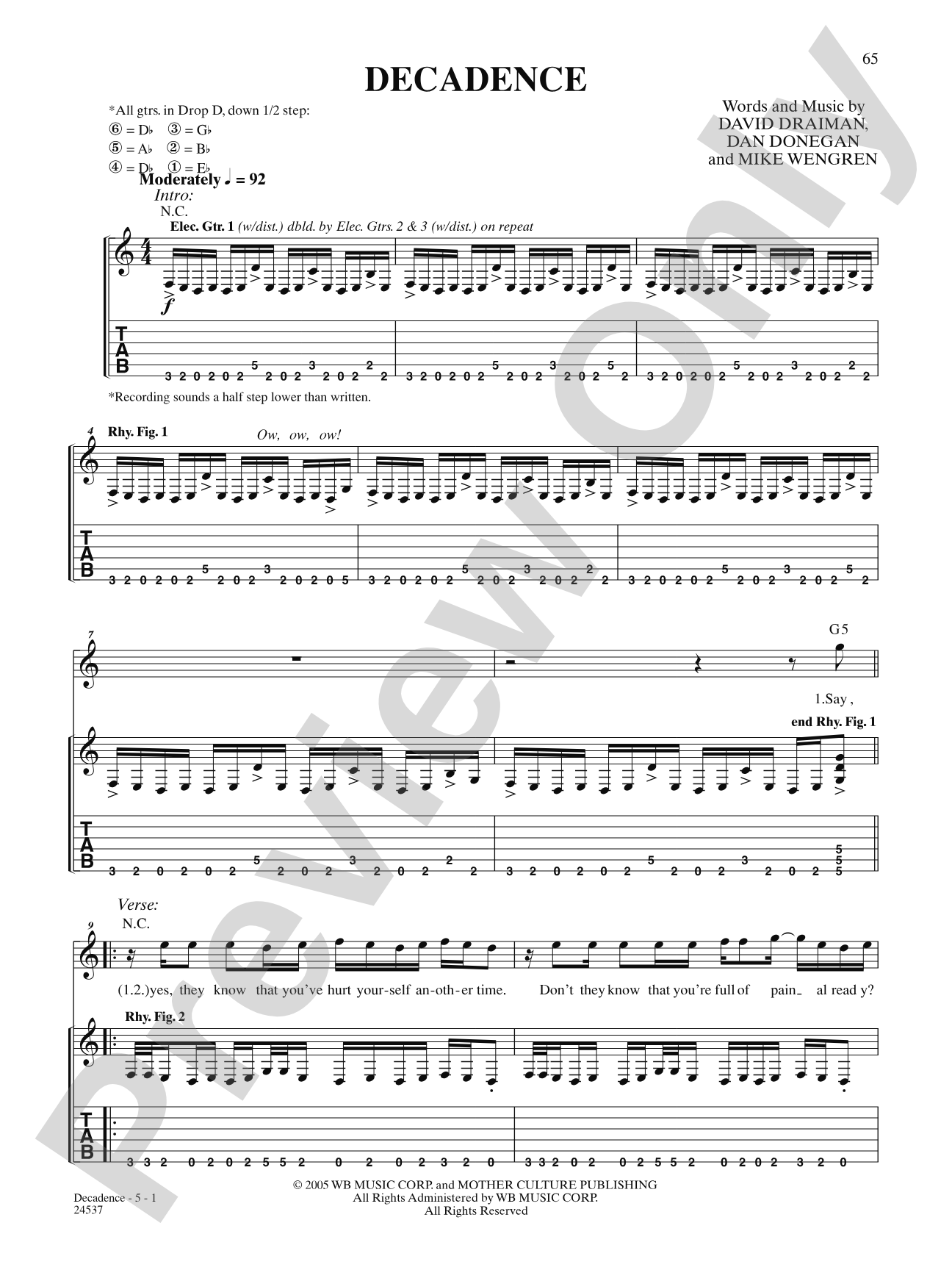 Decadence: Authentic Guitar TAB