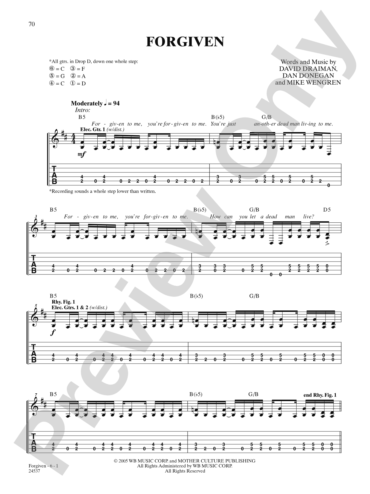 Forgiven: Authentic Guitar TAB