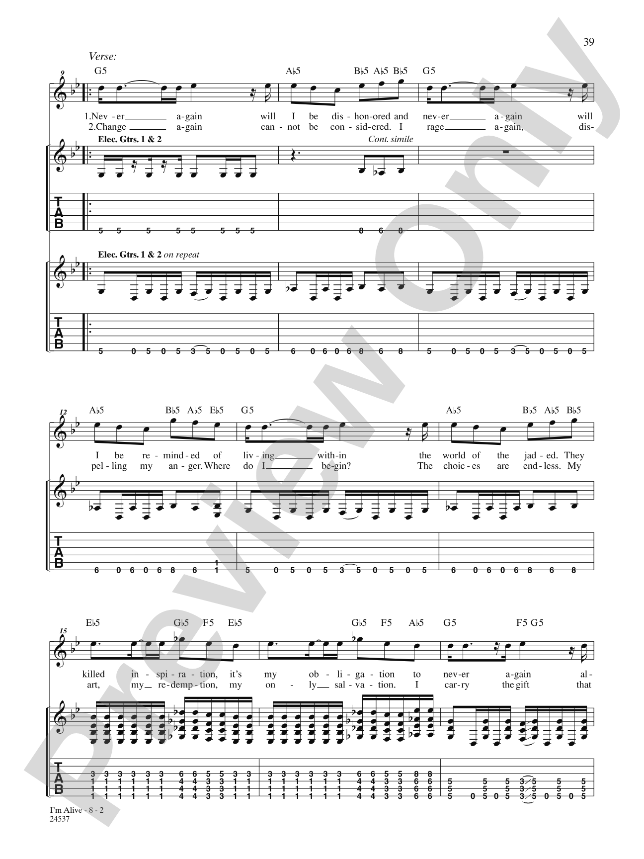 I'm Alive: Authentic Guitar TAB