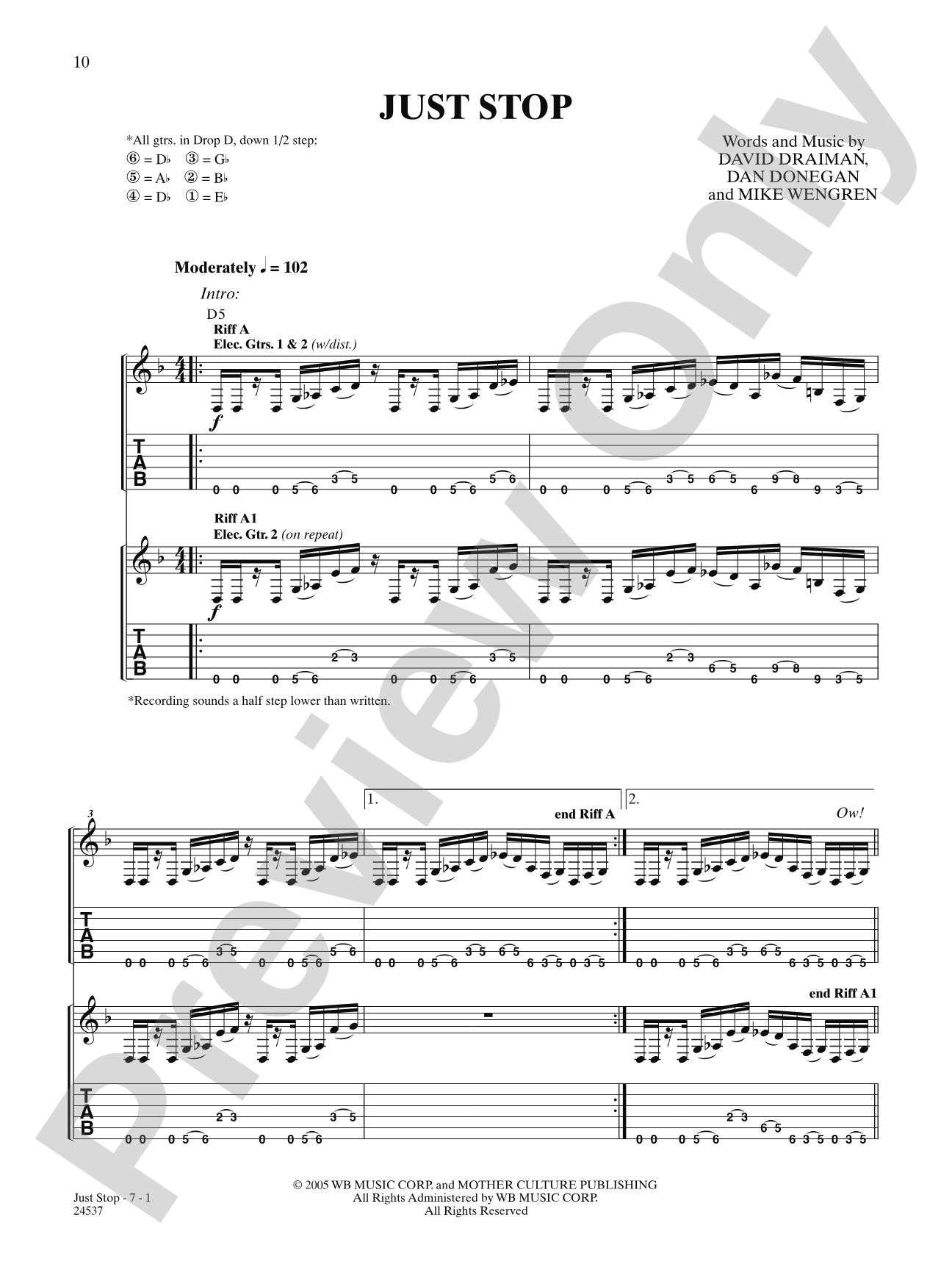 Just Stop: Authentic Guitar TAB