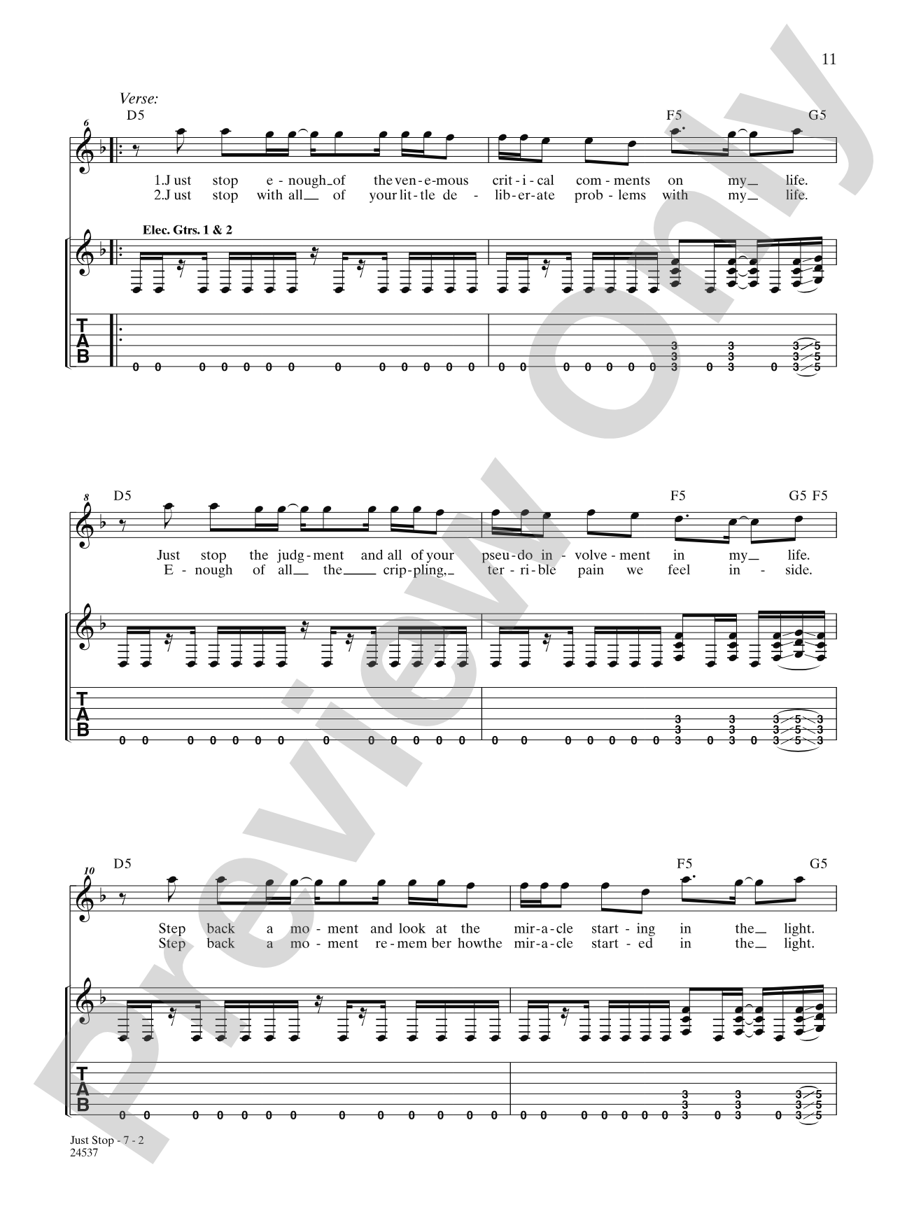 Just Stop: Authentic Guitar TAB