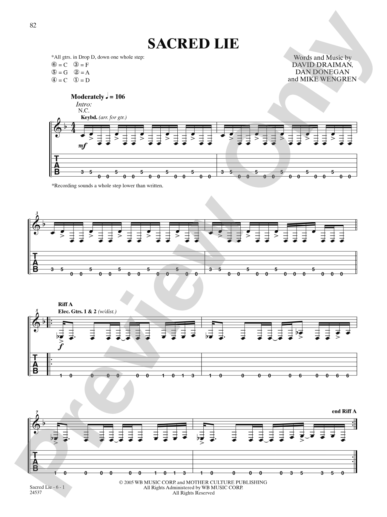 Sacred Lie: Authentic Guitar TAB