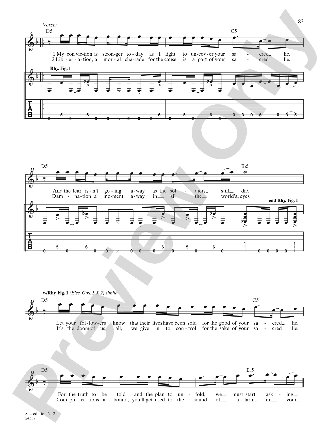 Sacred Lie: Authentic Guitar TAB