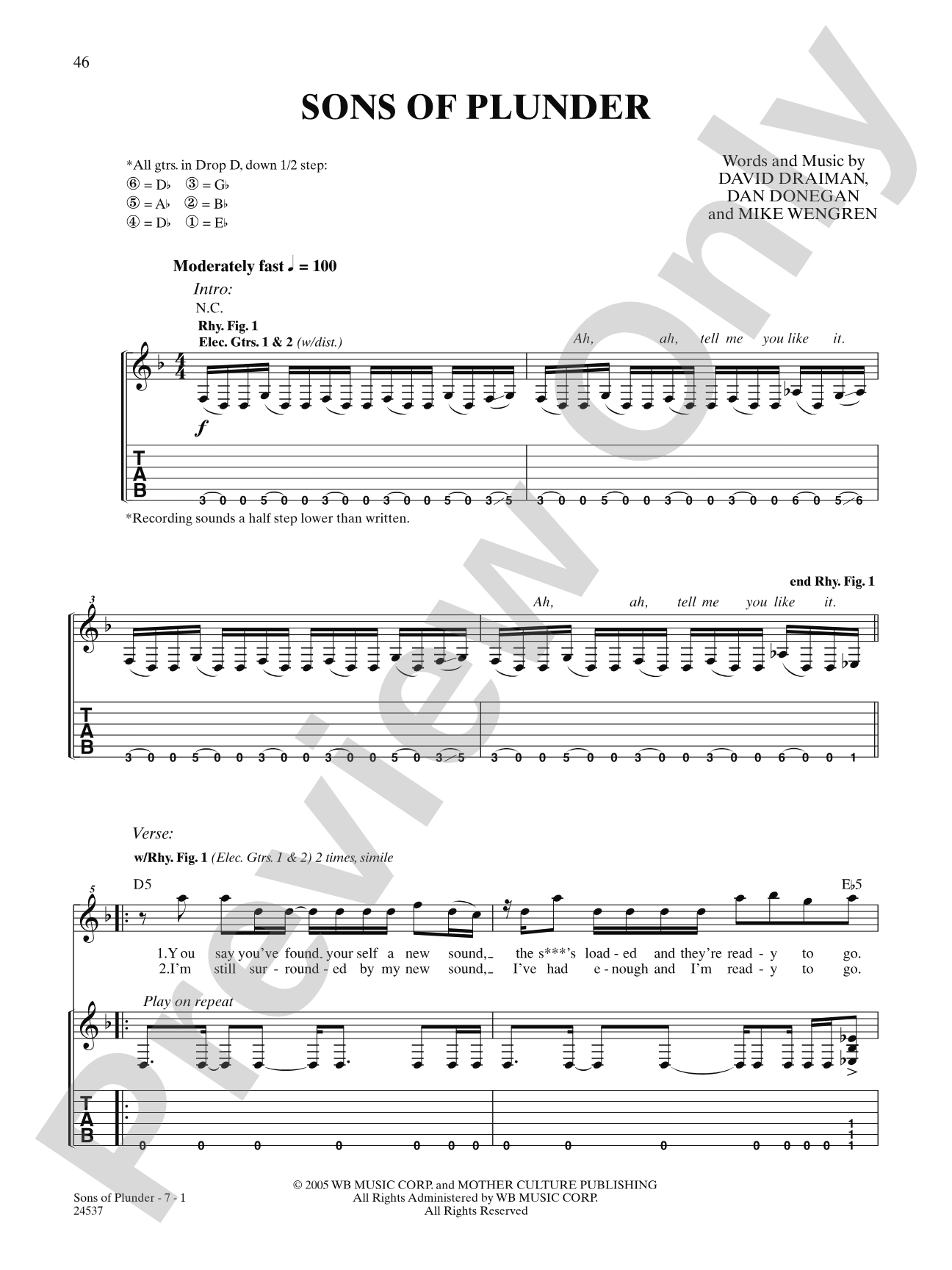 Sons Of Plunder: Authentic Guitar TAB