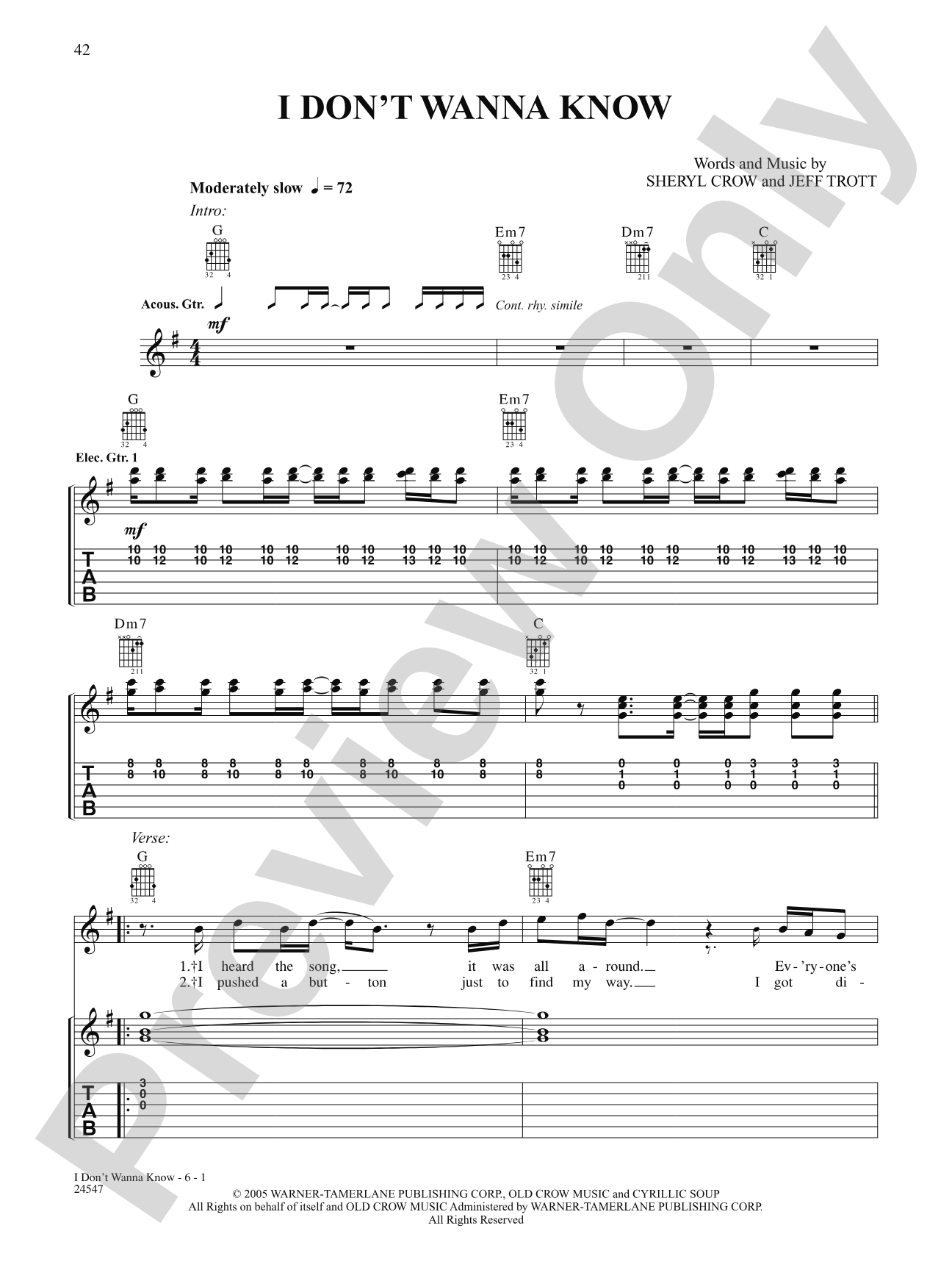 I Don't Wanna Know: Authentic Guitar TAB