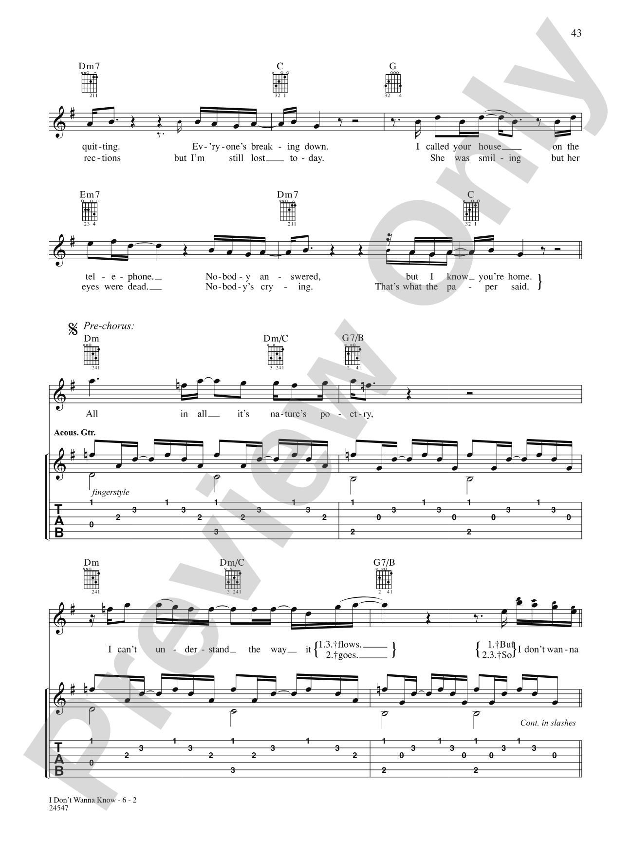 I Don't Wanna Know: Authentic Guitar TAB