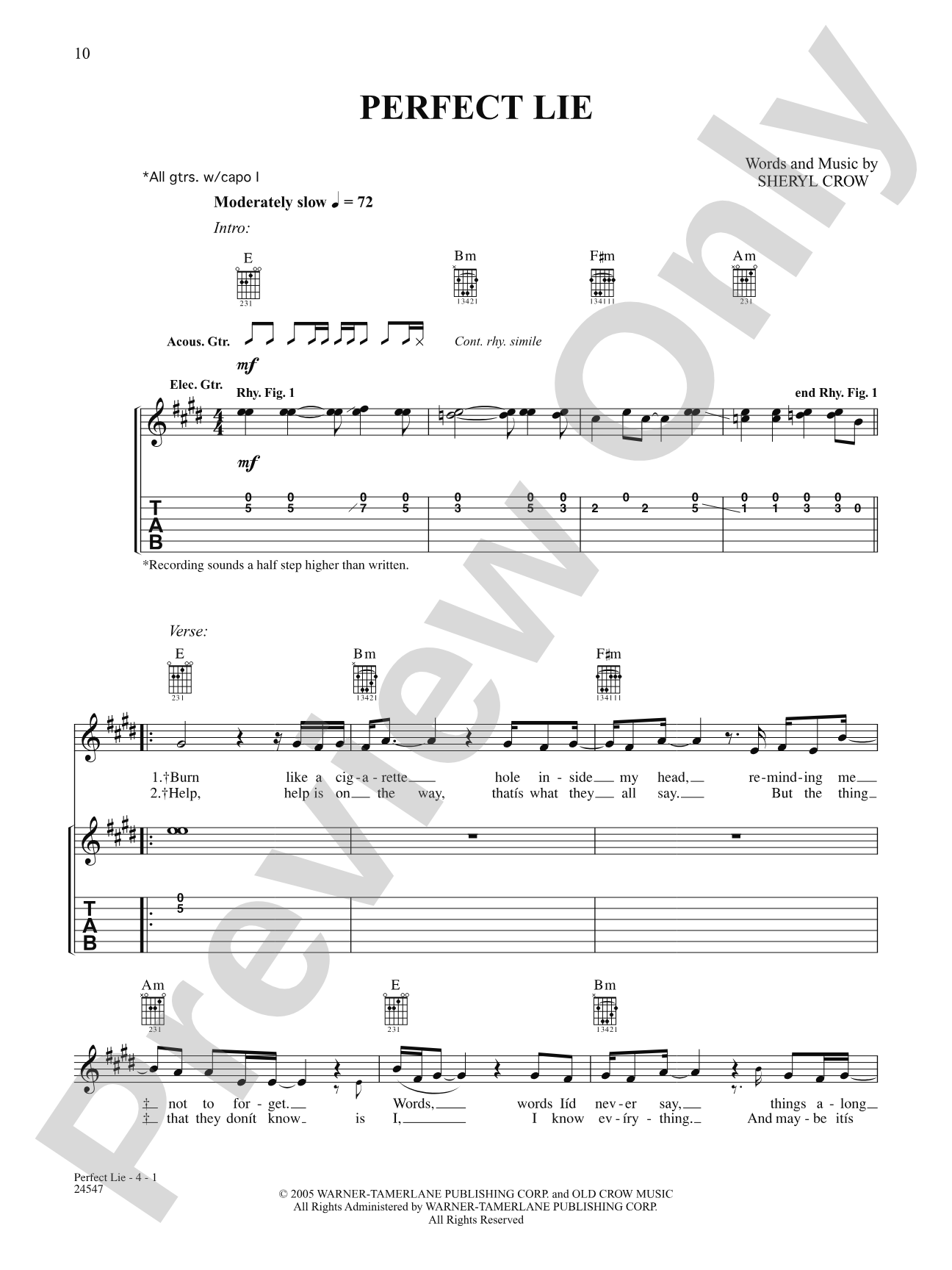 Perfect Lie: Authentic Guitar TAB