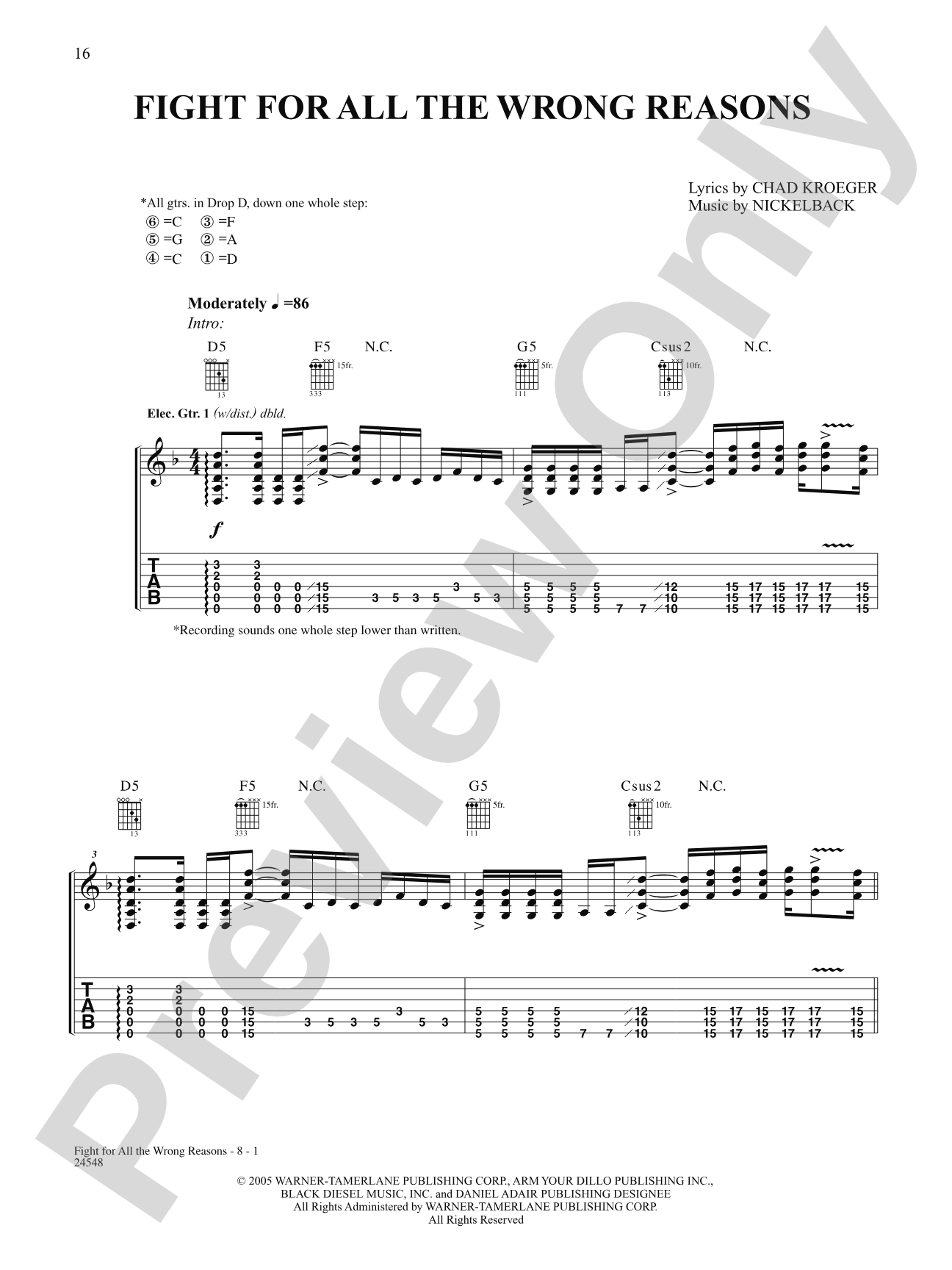 Fight For All The Wrong Reasons: Authentic Guitar TAB