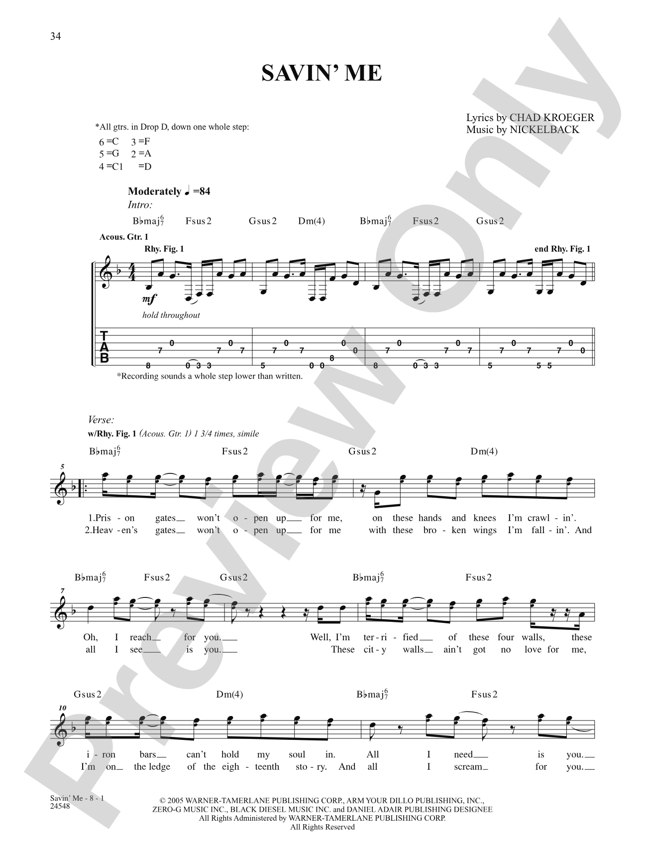 Savin' Me: Authentic Guitar TAB