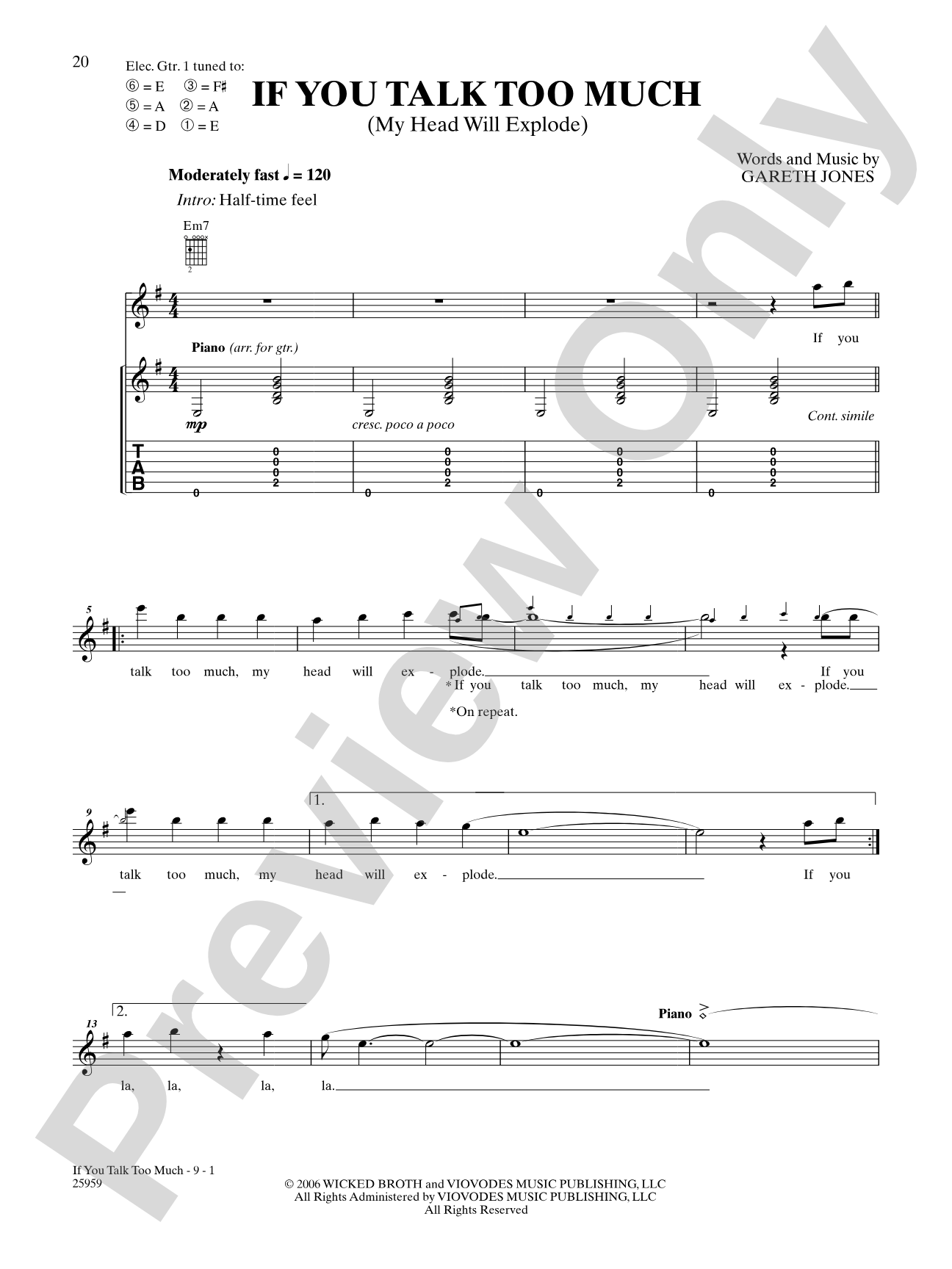 If You Talk Too Much (My Head Will Explode): Authentic Guitar TAB