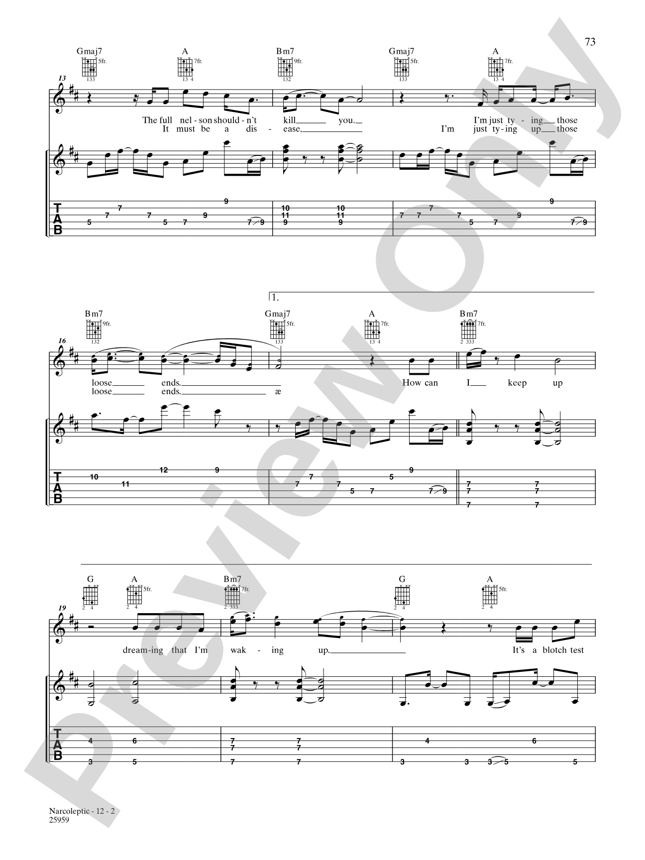 Narcoleptic: Authentic Guitar TAB