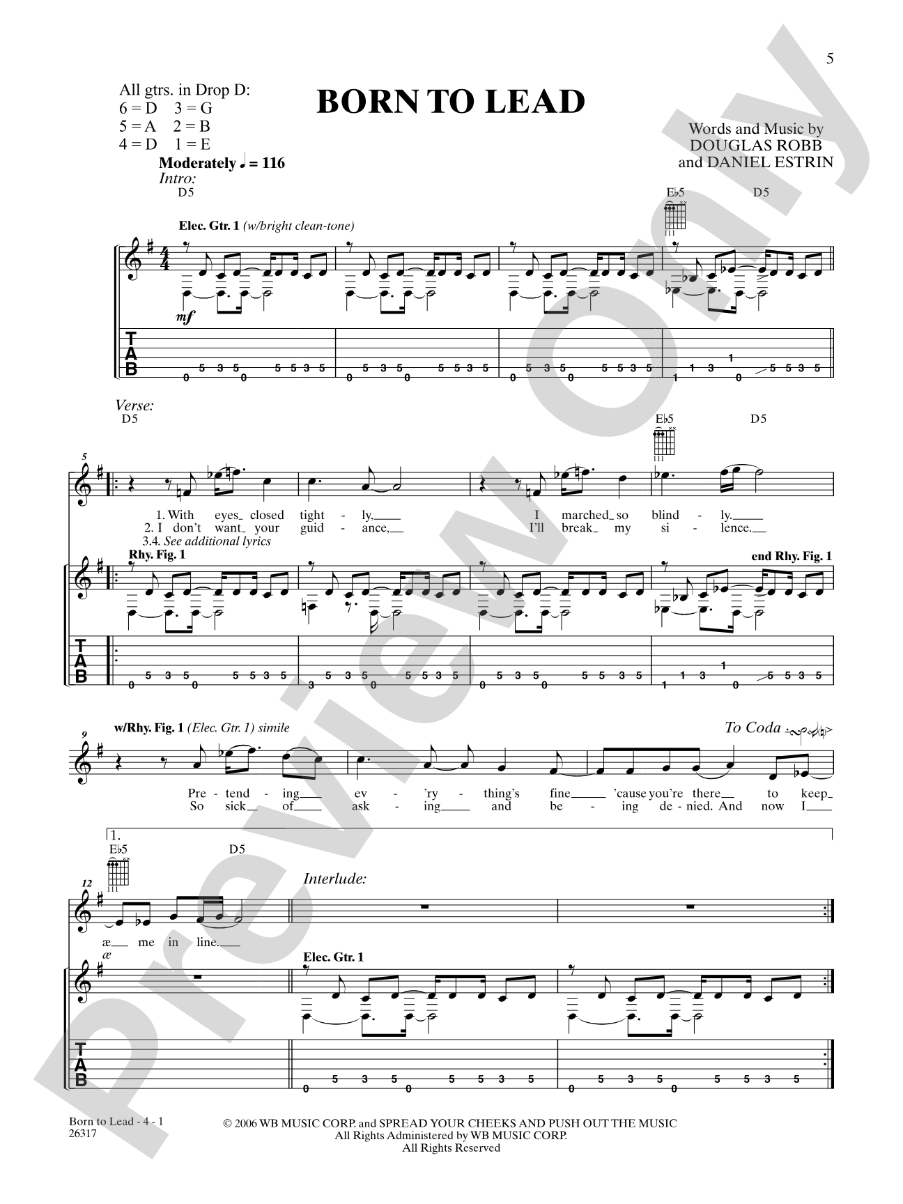 Born To Lead: Authentic Guitar TAB
