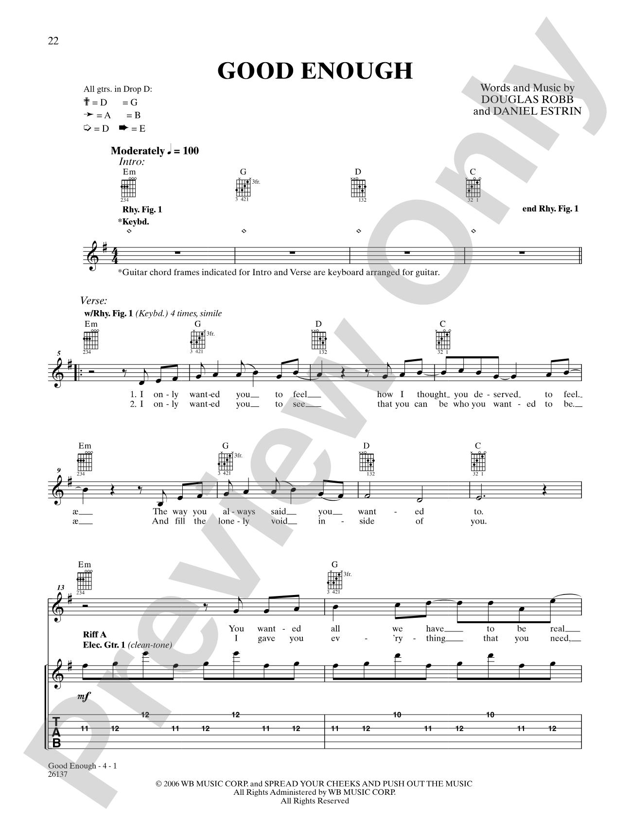 Good Enough: Authentic Guitar TAB