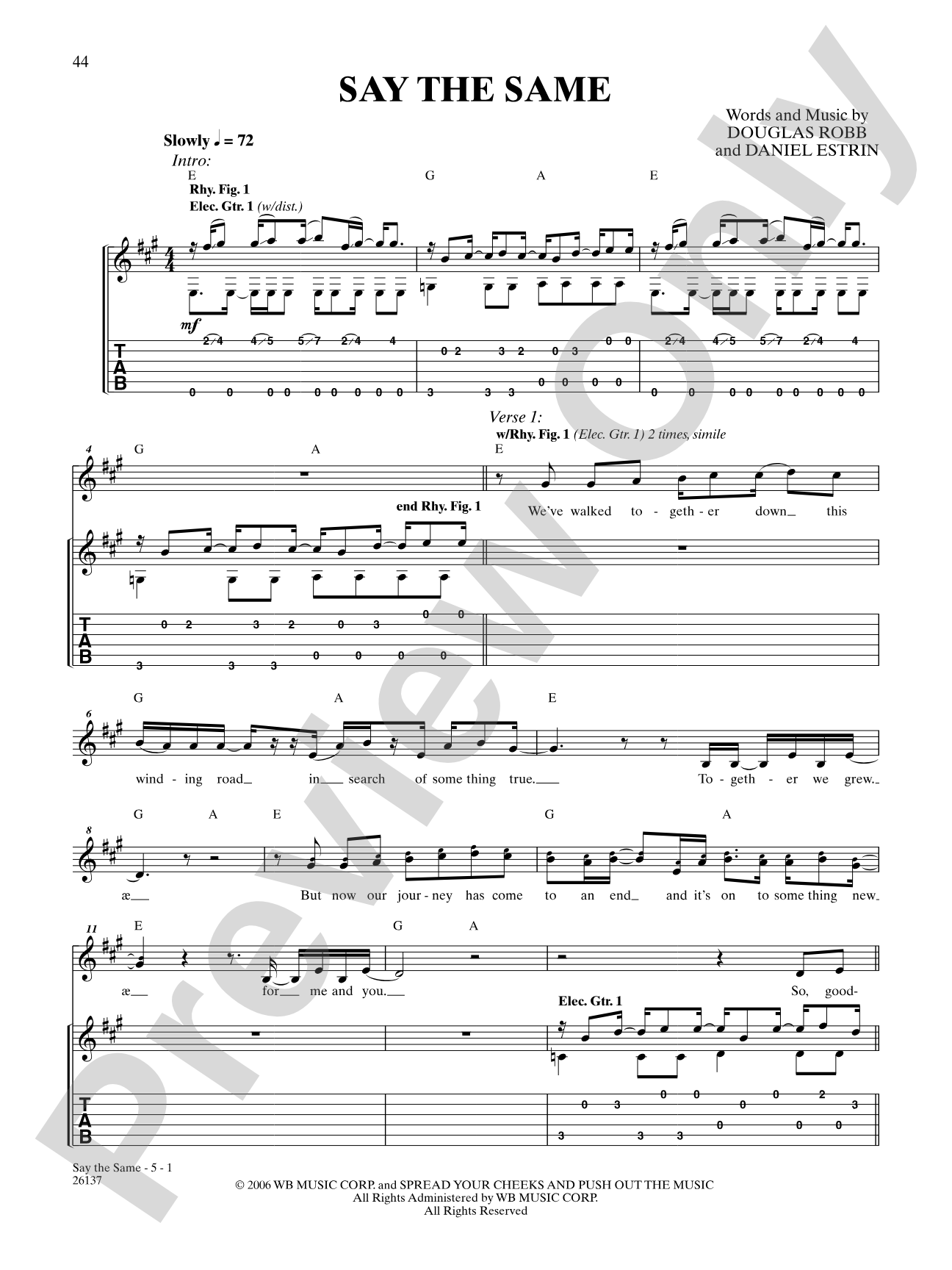 Say The Same: Authentic Guitar TAB