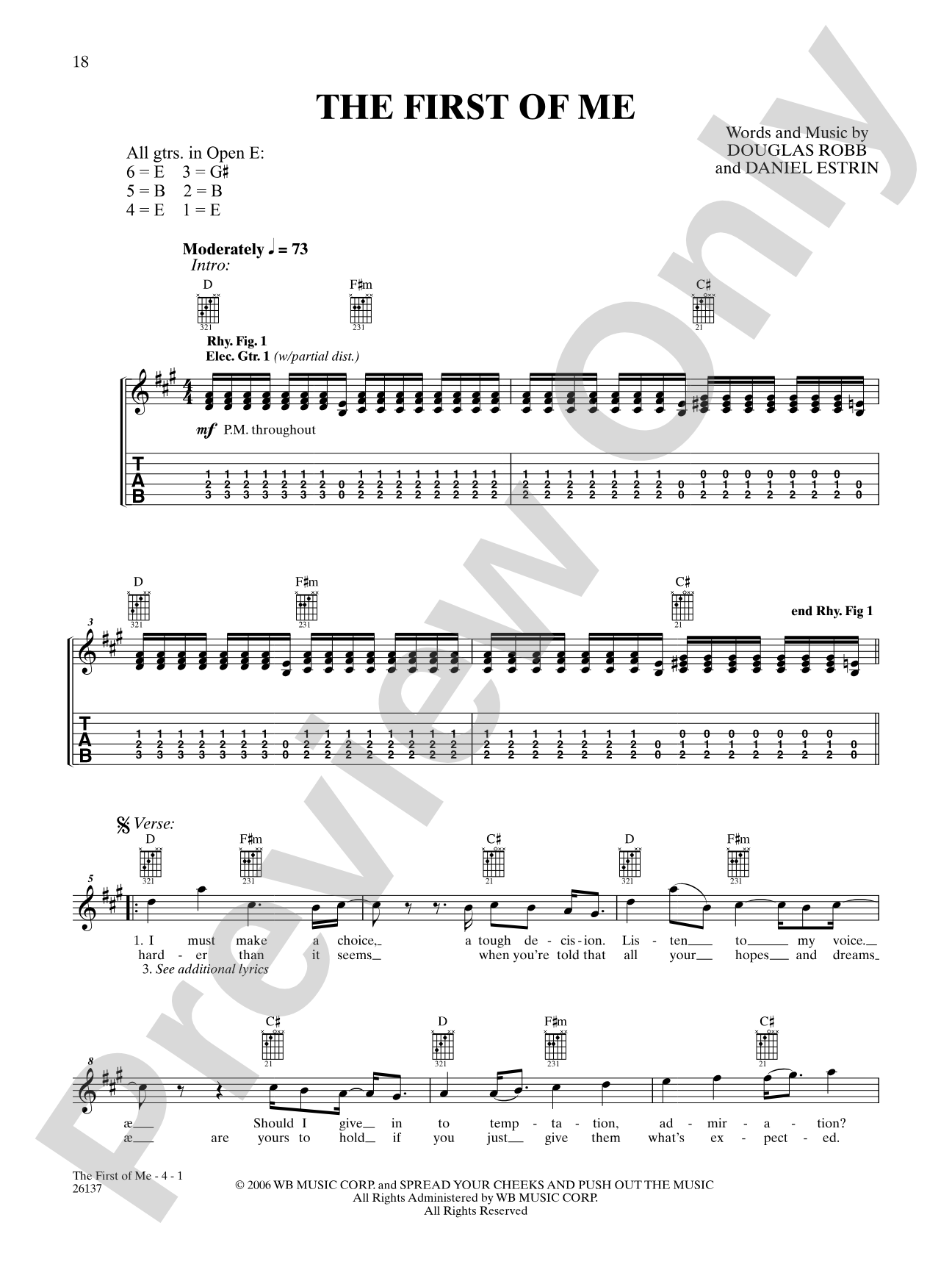 The First Of Me: Authentic Guitar TAB