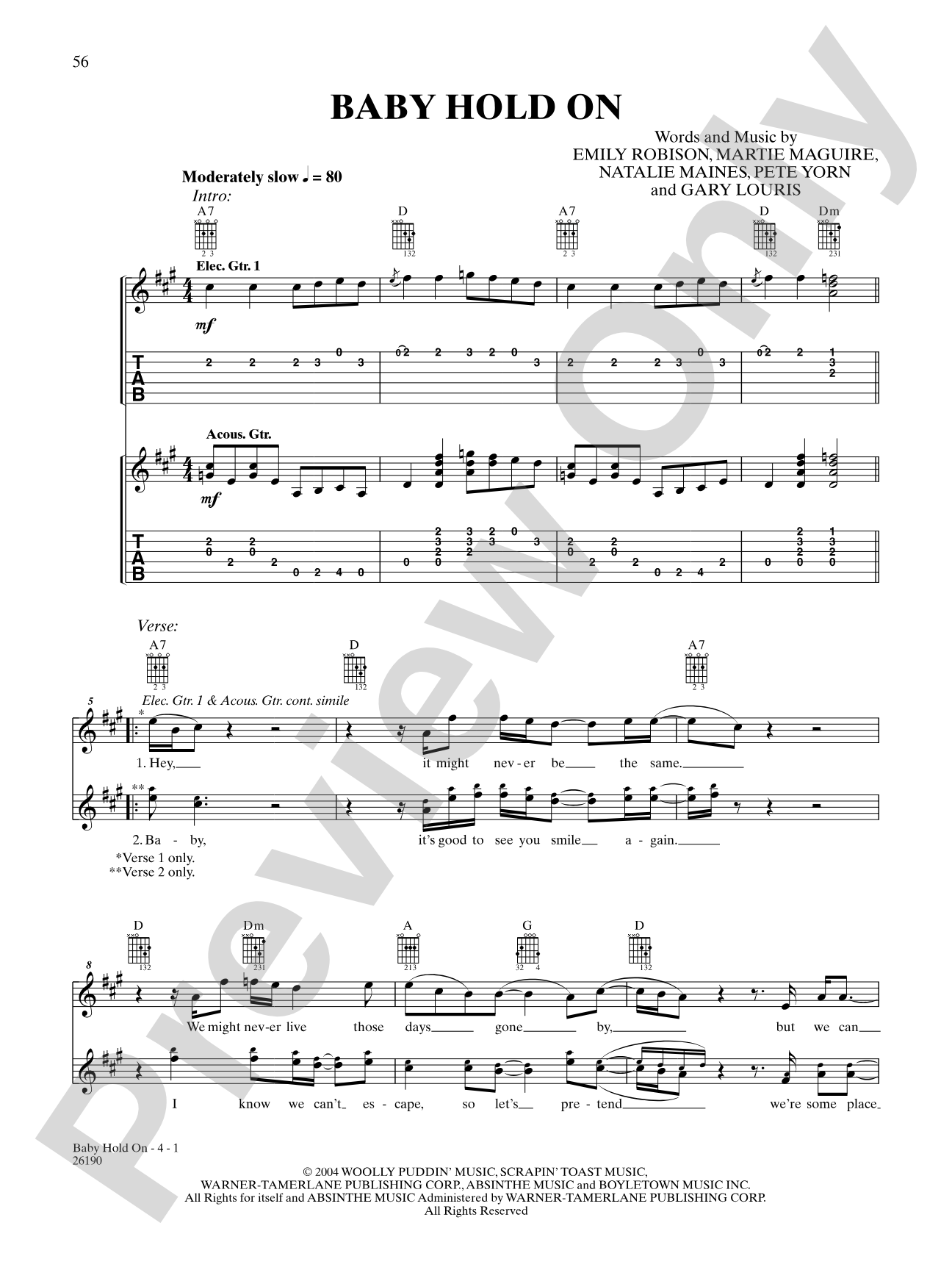 Baby Hold On: Authentic Guitar TAB