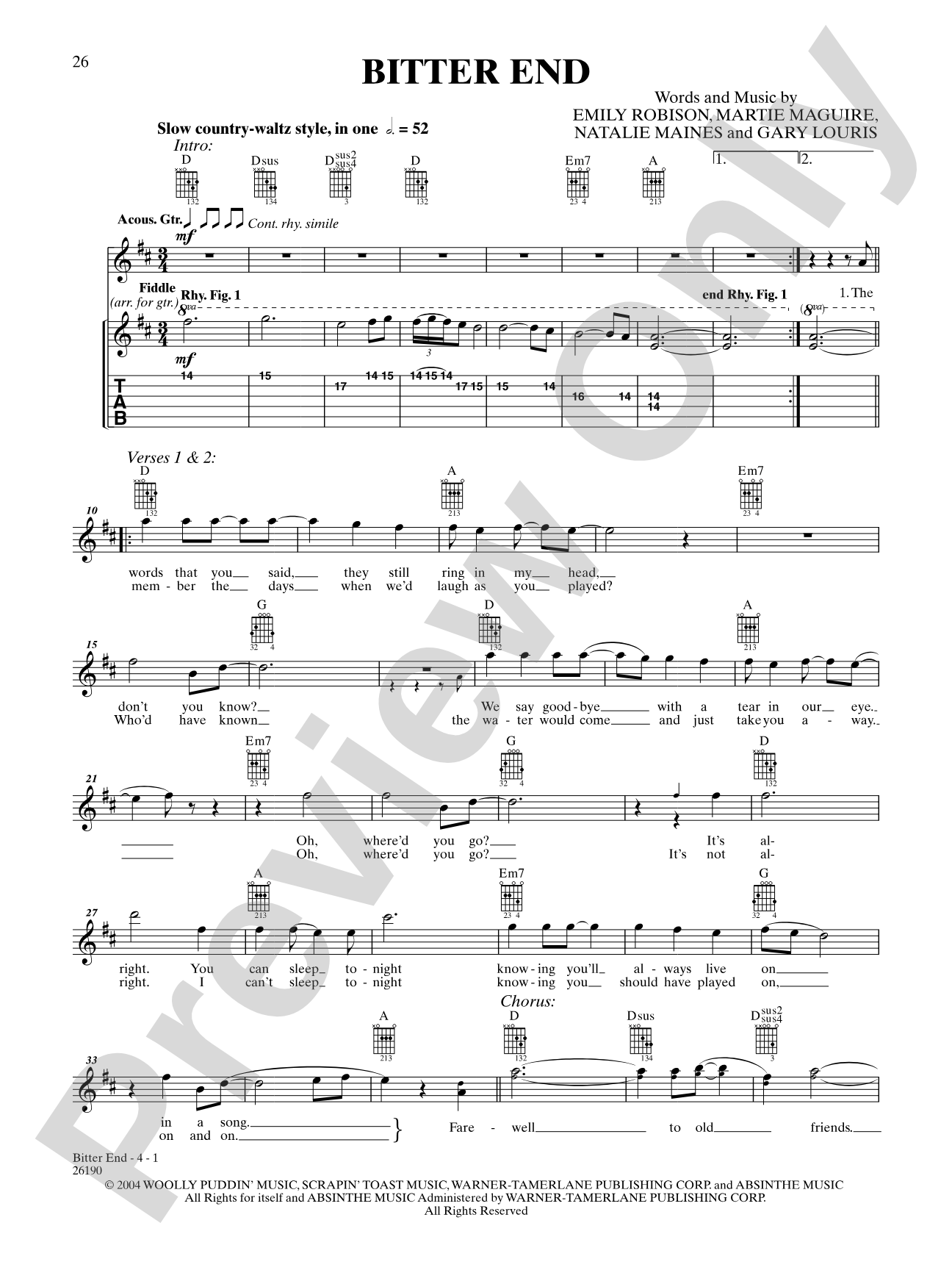 Bitter End: Authentic Guitar TAB