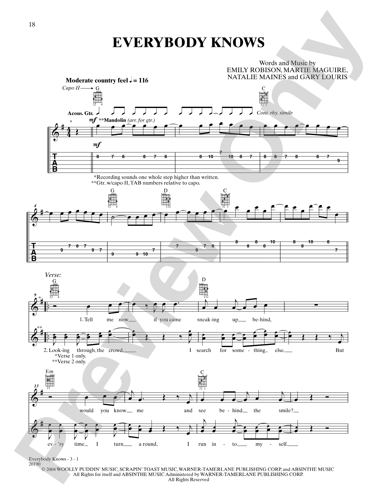 Everybody Knows: Authentic Guitar TAB