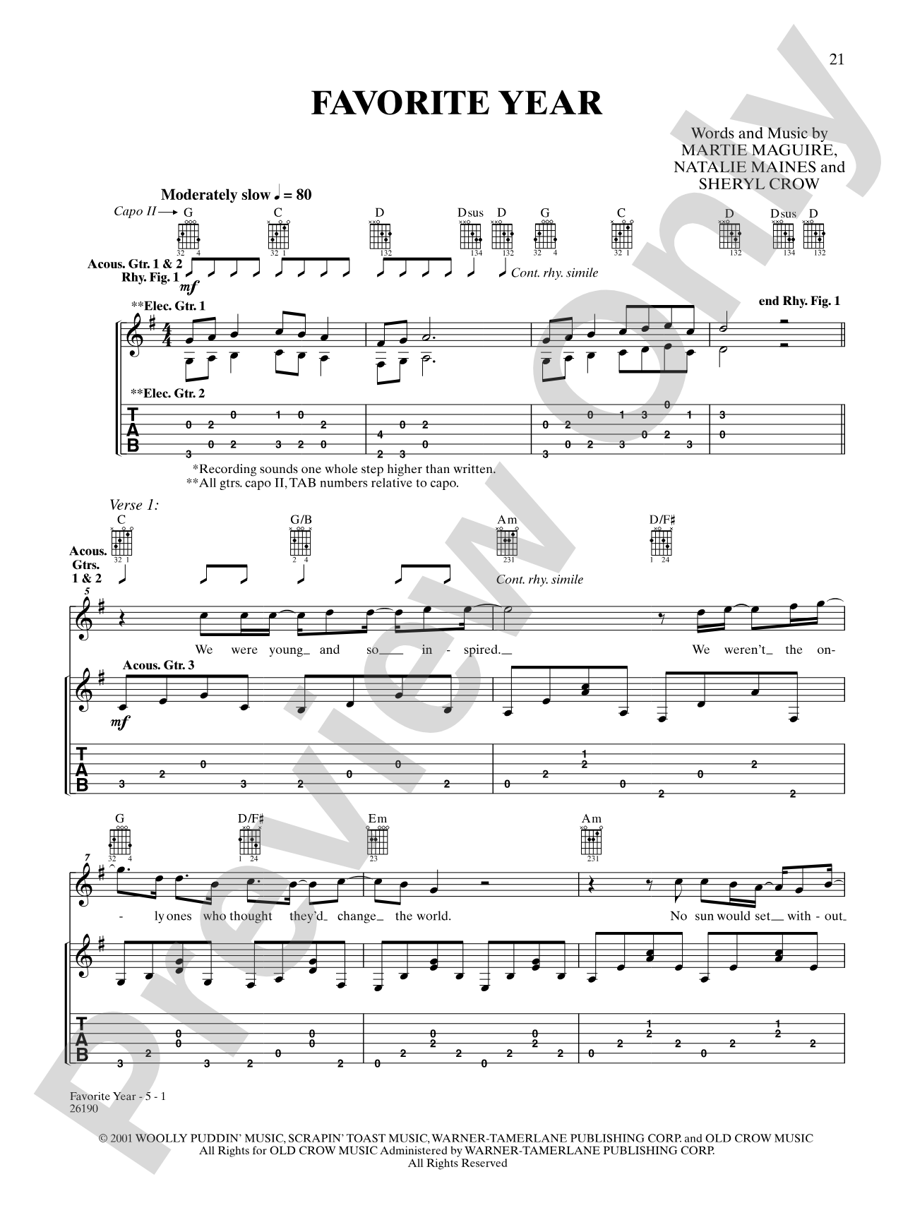 Favorite Year: Authentic Guitar TAB