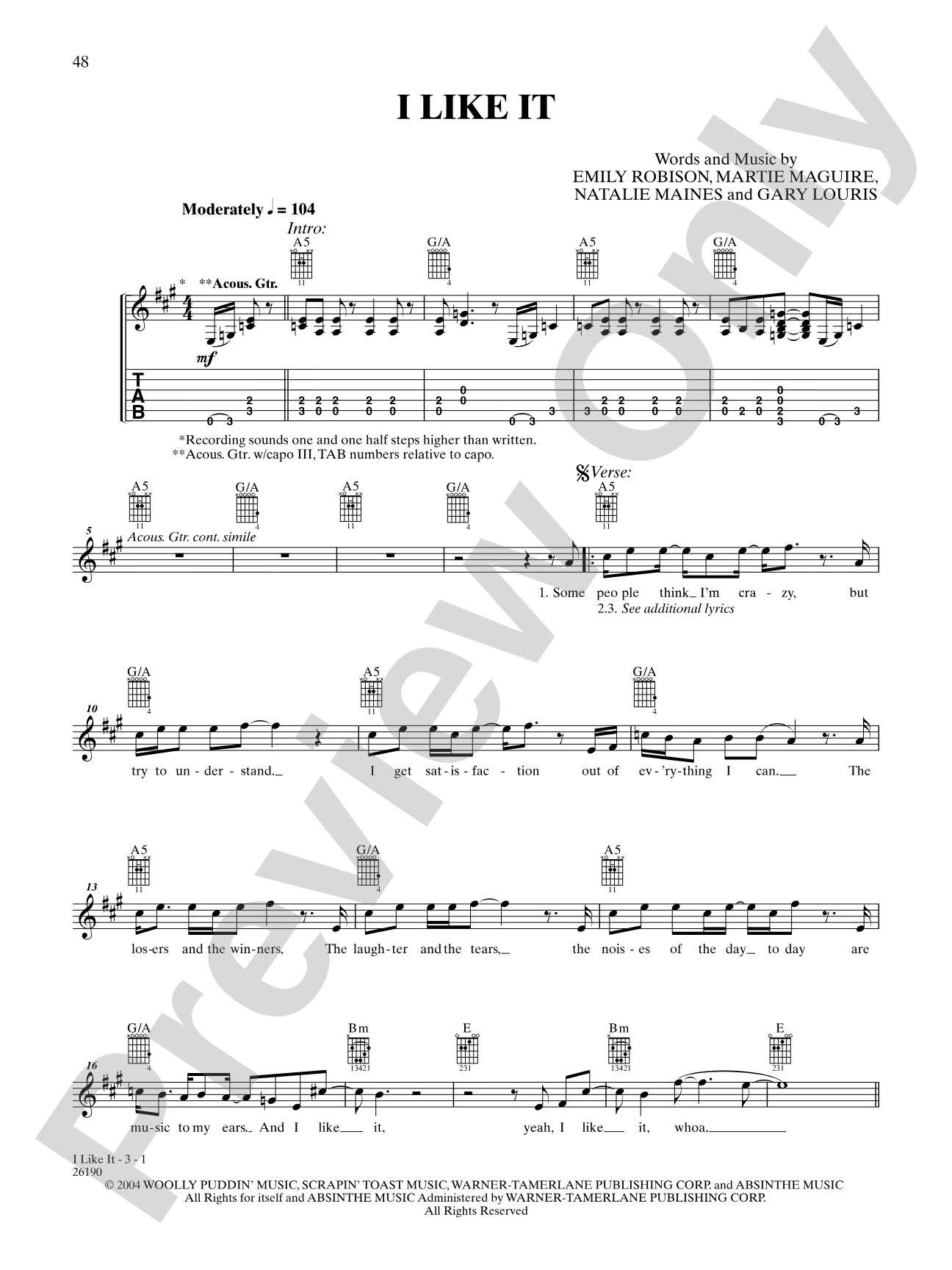 I Like It: Authentic Guitar TAB