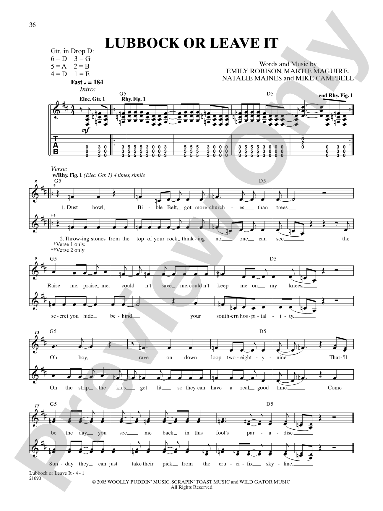 Lubbock Or Leave It: Authentic Guitar TAB