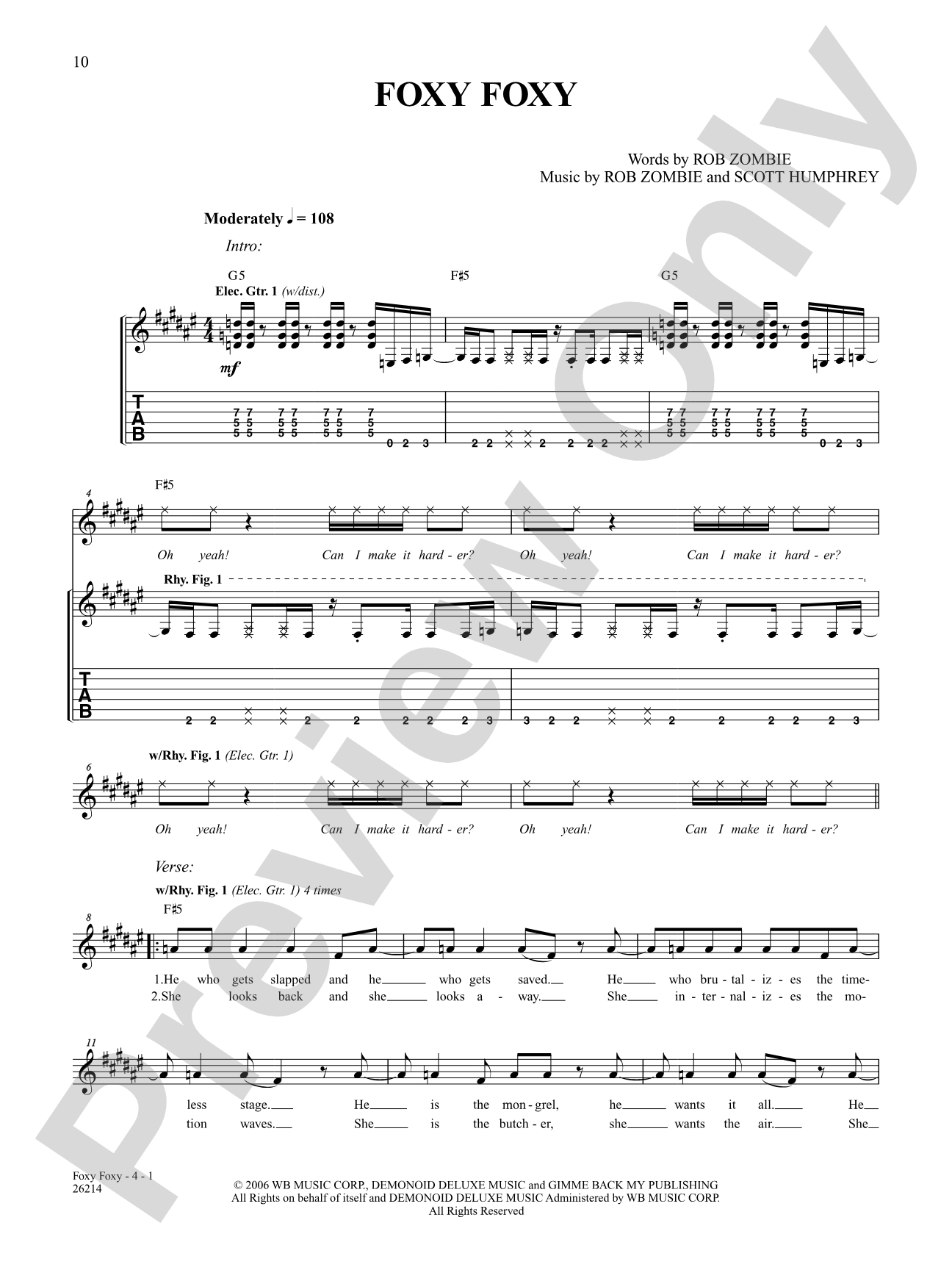Foxy Foxy: Authentic Guitar TAB