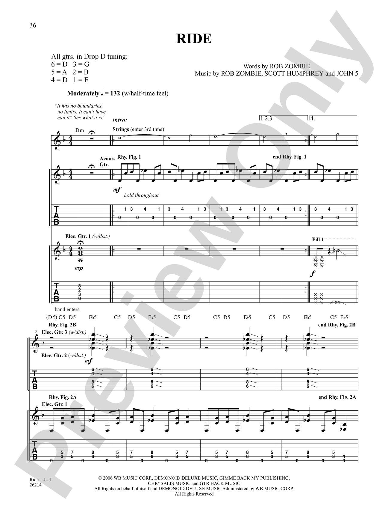 Ride: Authentic Guitar TAB